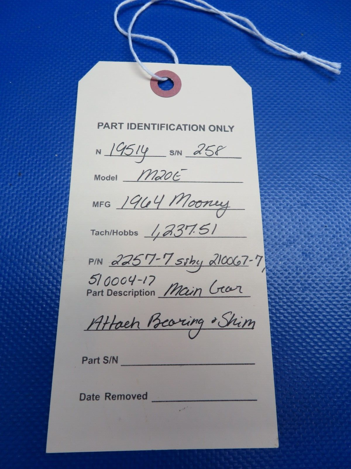 Mooney M20E Main Gear Attach Bearing & Shim P/N 2257-7 (0824-1727)