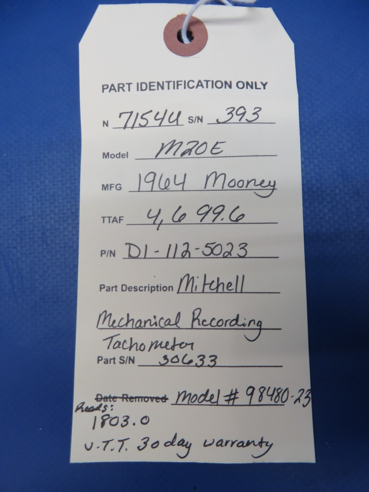 Mooney Mitchell Mechanical Recording Tachometer D1-112-5023 WARRANTY (0526-123)9