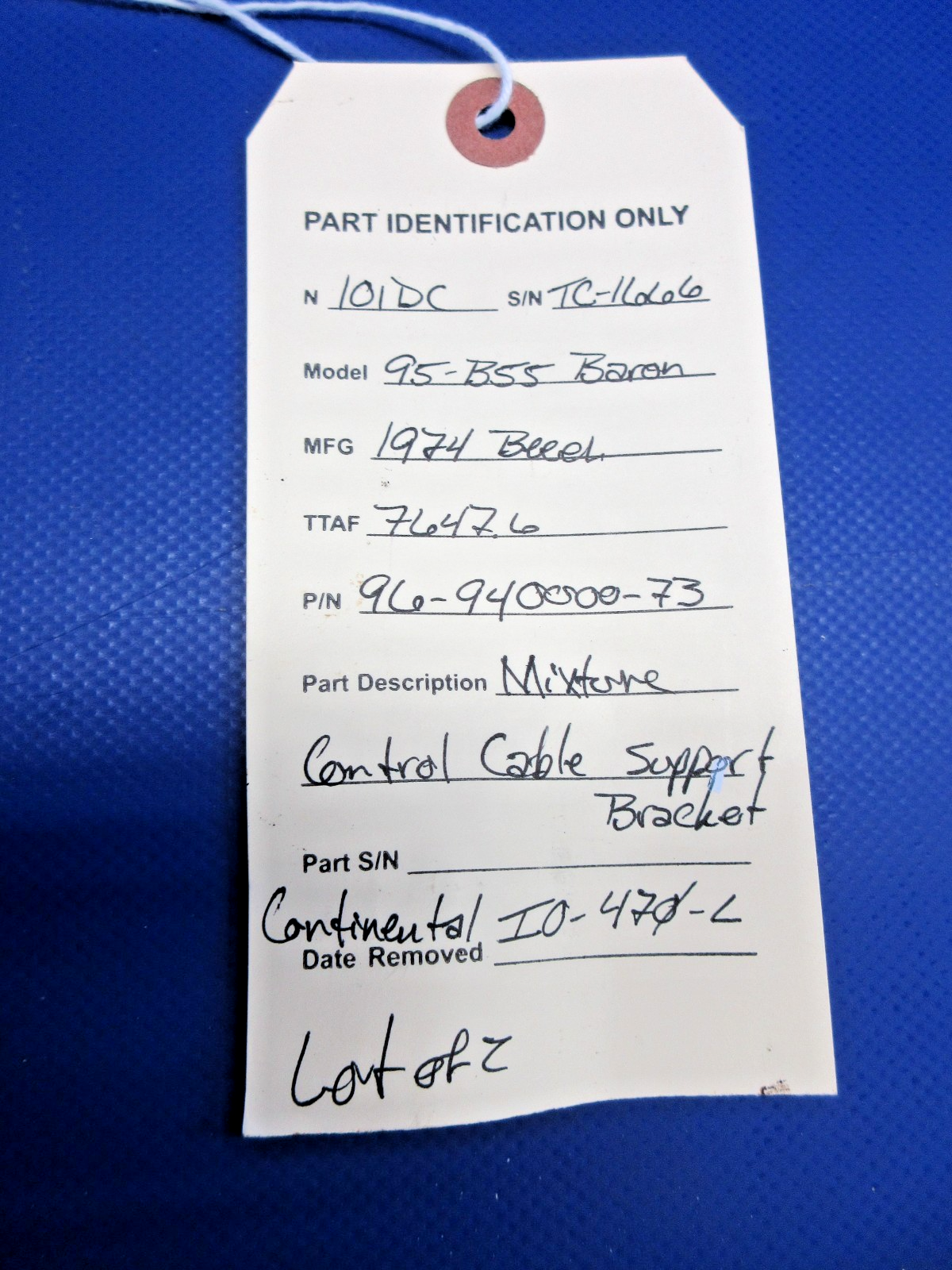 Beech Mixture Control Cable Support Bracket P/N 96-940000-73 LOT OF 2 (0426-944)16