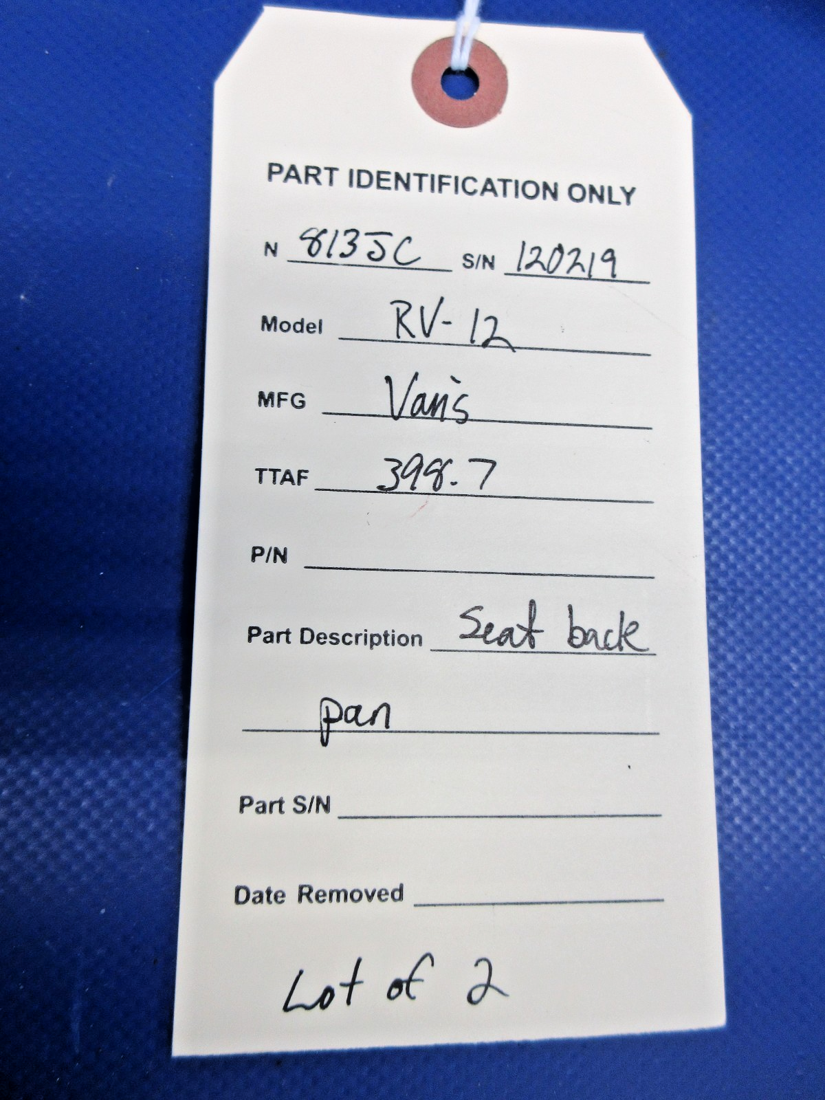 Vans RV-12 Seat Back Pan LOT OF 2 (0526-2037)10