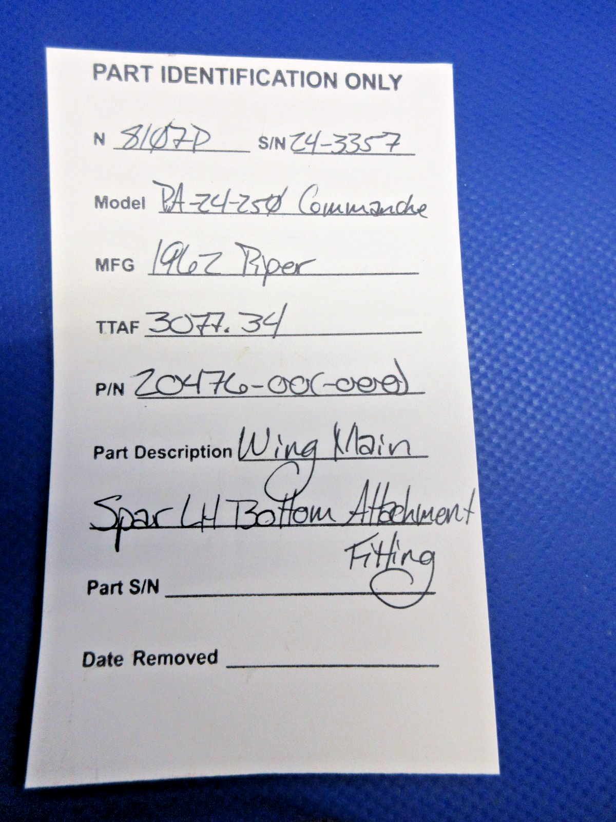 Piper Wing Main Spar LH Bottom Attachment Fitting P/N 20476-00 (0526-711)8