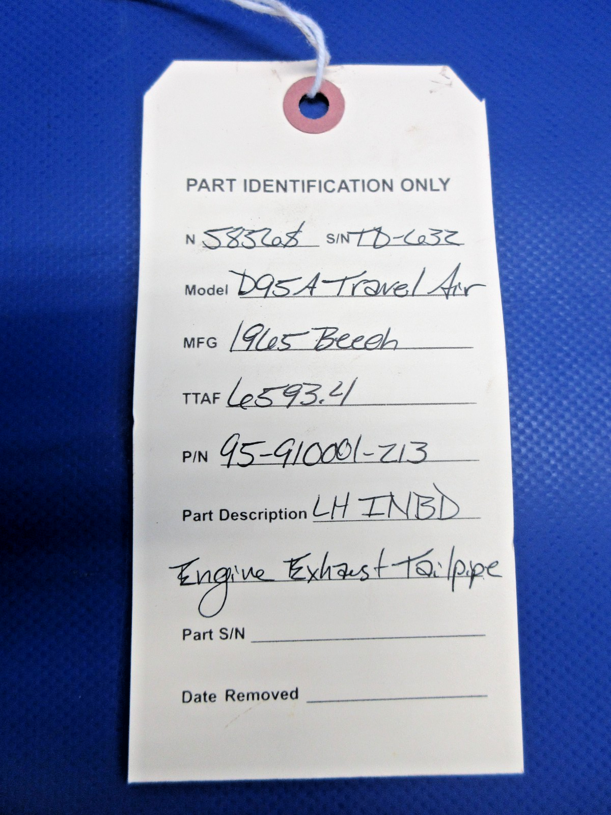 Beech D95A Travel Air LH INBD Engine Exhaust Tailpipe 95-910001-213 (0326-853)9