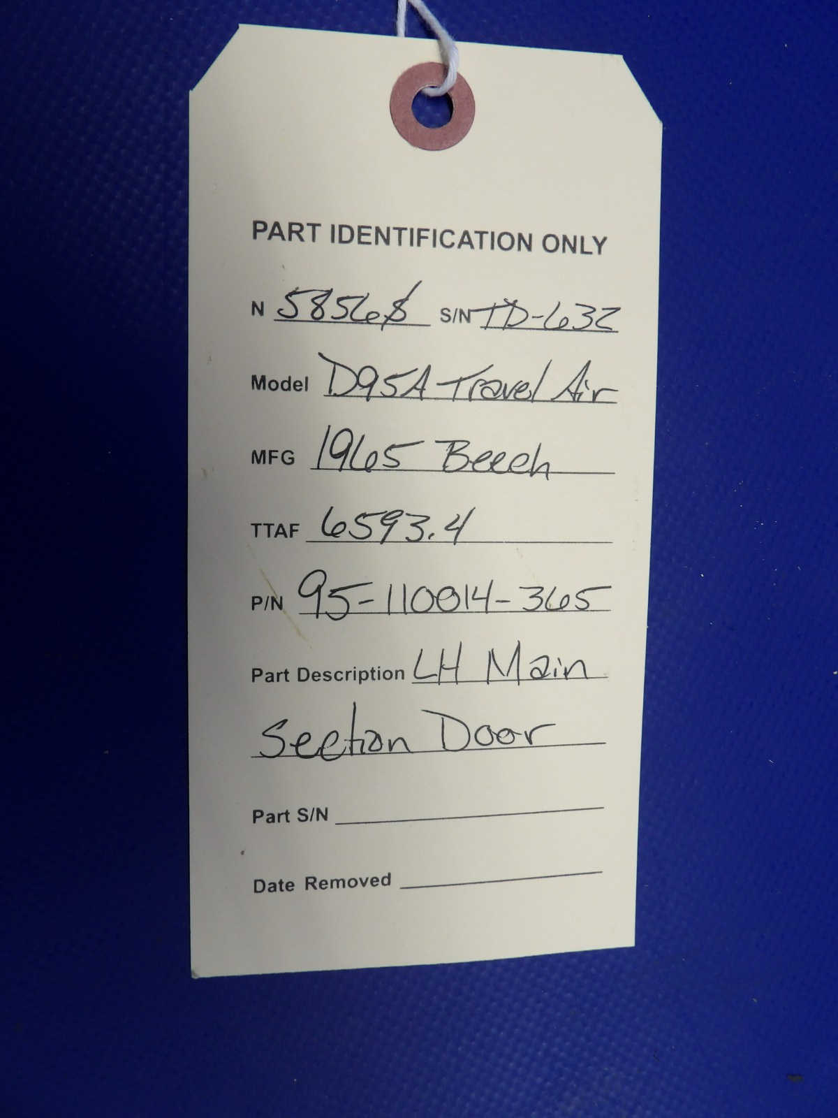 Beech D95A Travel Air Left Hand Main Section Door P/N 95-110014-365 (02226-515)11
