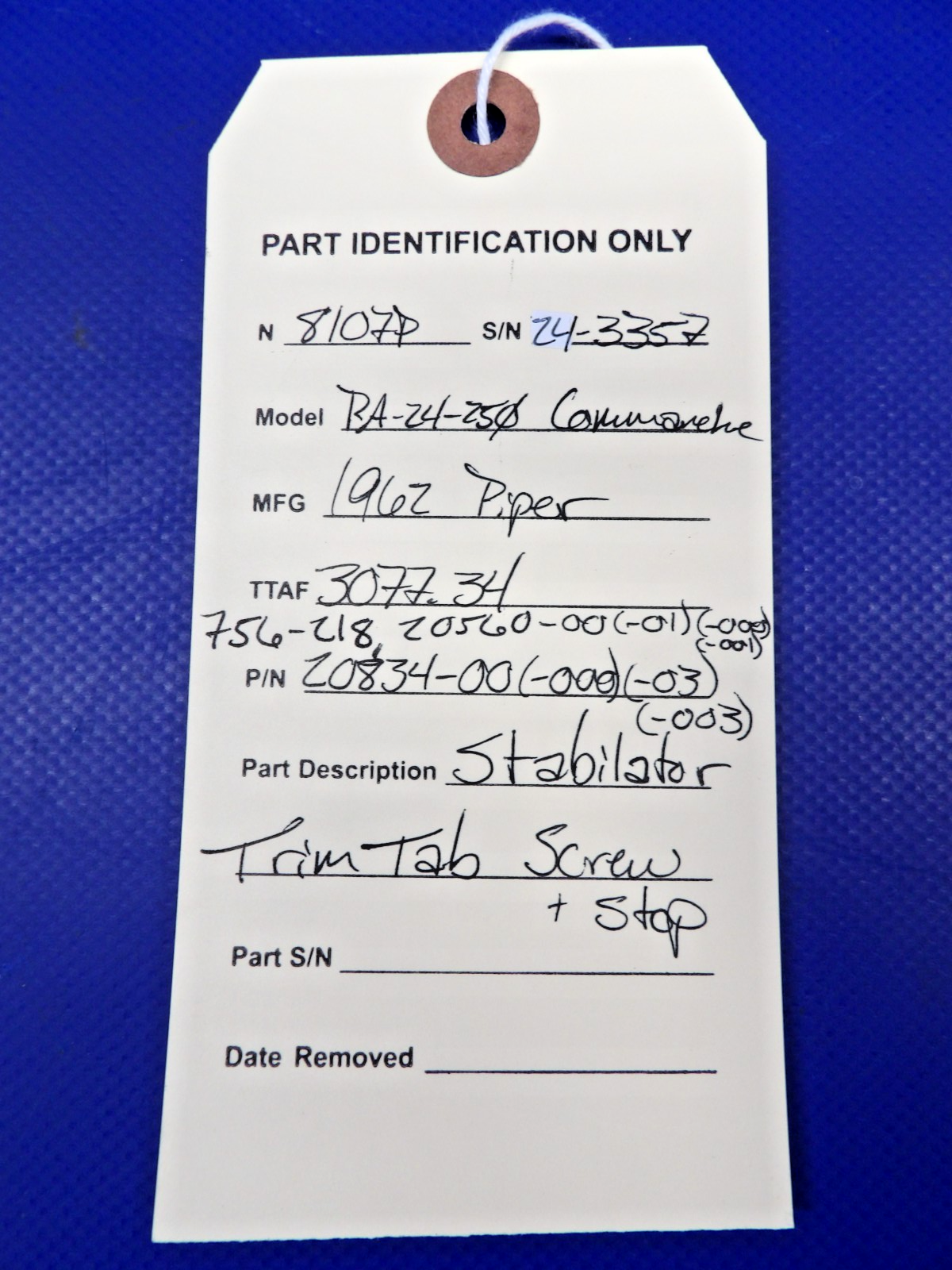 Piper Comanche Stabilator Trim Tab Screw & Stop P/N 20834-00 (0526-1241)15