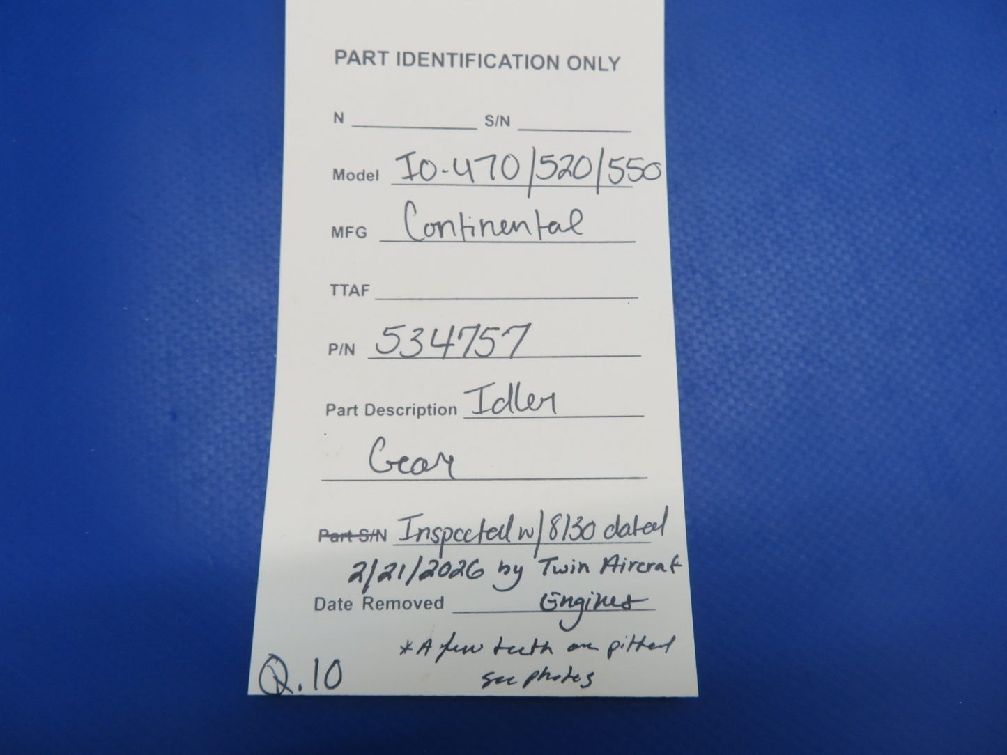 Continental IO-470 / 520 / 550 Idler Gear 534757 Inspected w/ 8130 (0326-1734)12