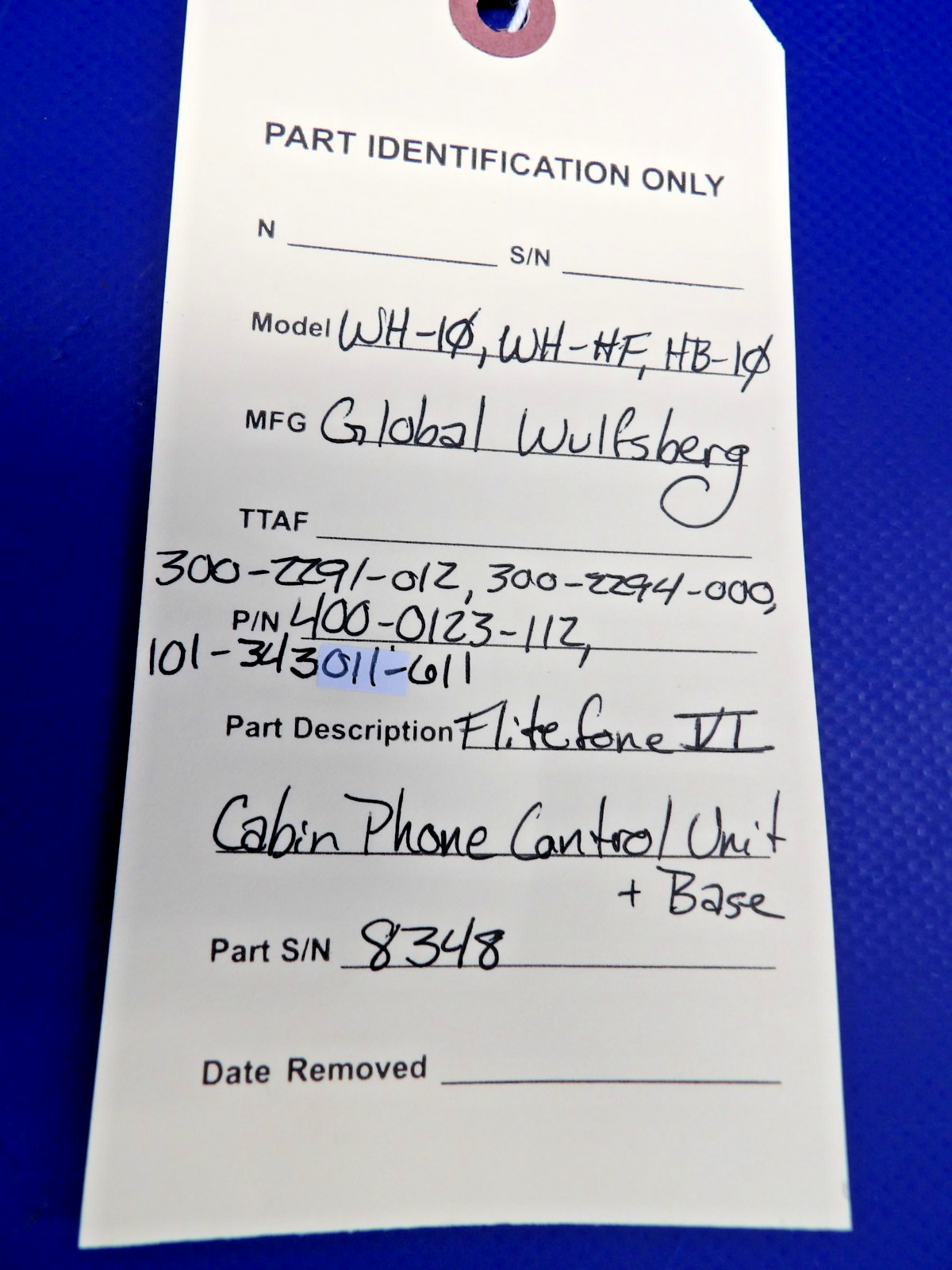 Global Wulfsberg Flitefone VI Cabin Phone Unit & Base 400-0123-112 (0426-125610