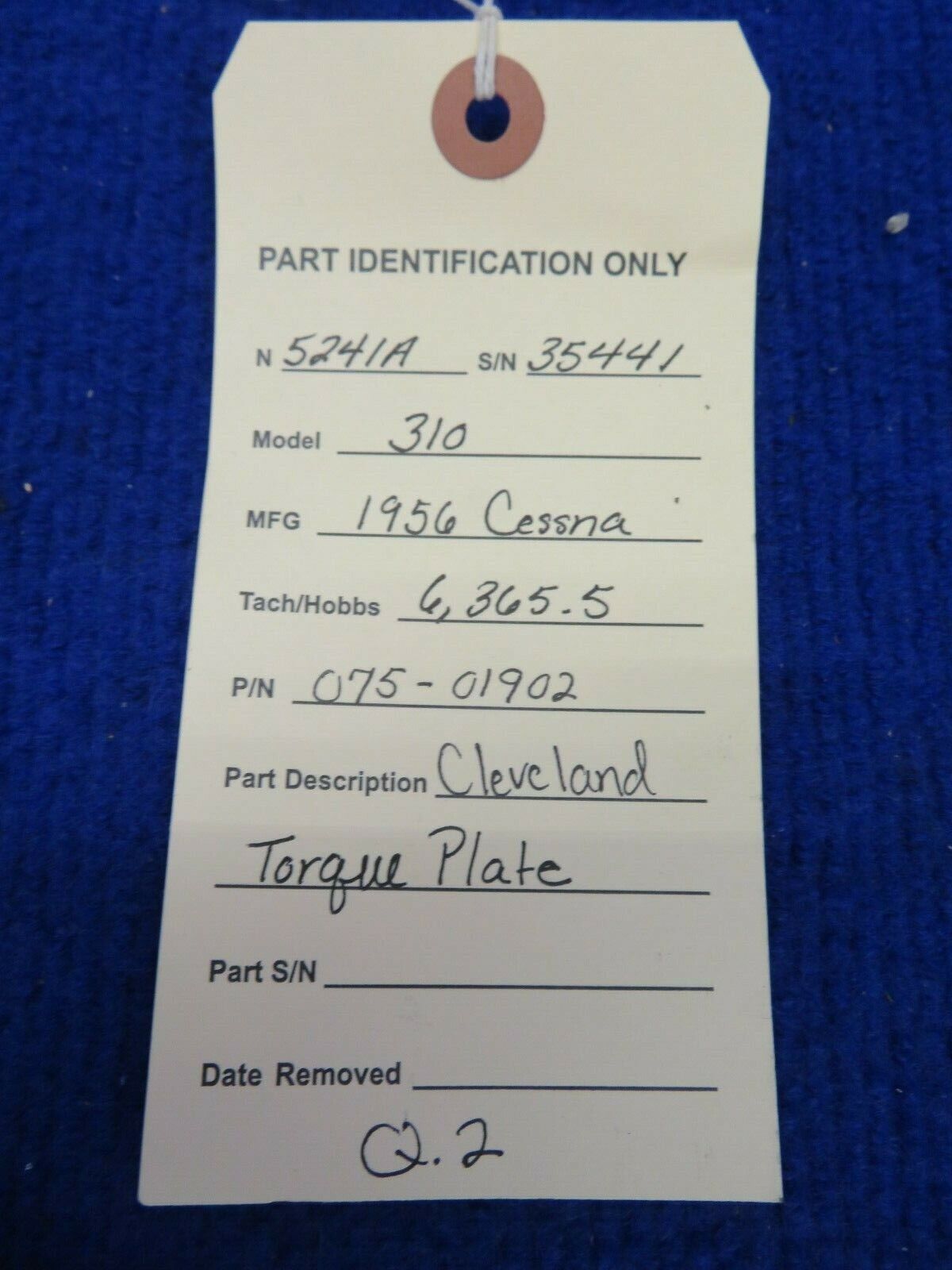 1956 Cessna 310 Cleveland Torque Plate P/N 075-01902 (0522-325)
