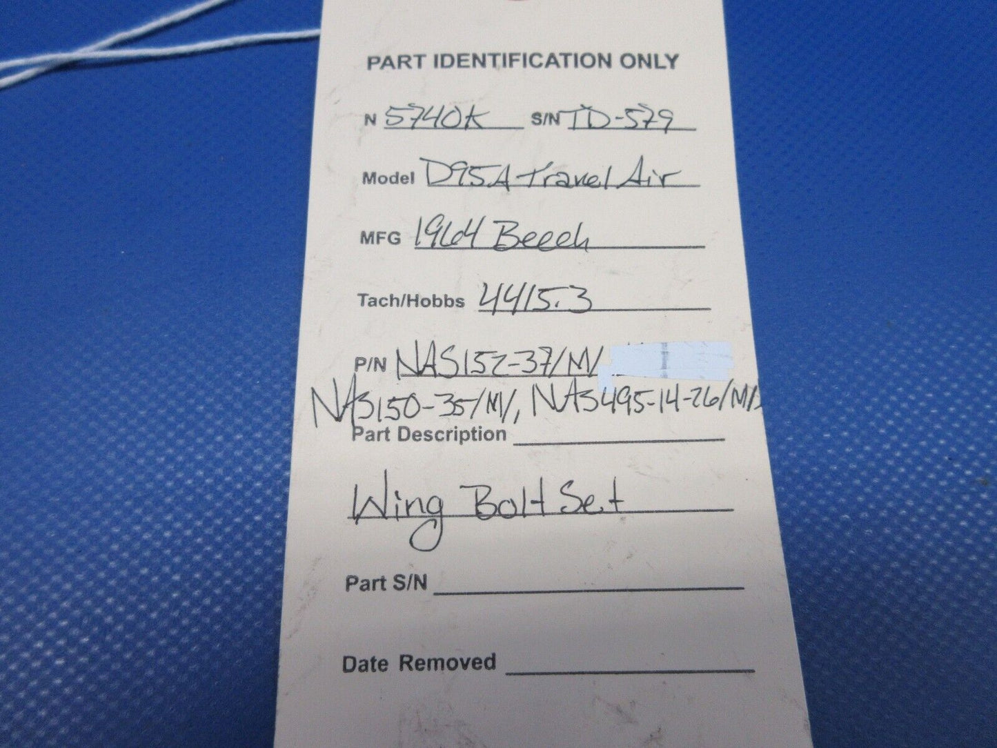Beech 95 / D95A Travel Air Wing Bolt Set P/N NAS15237/M/ (0524-1082)