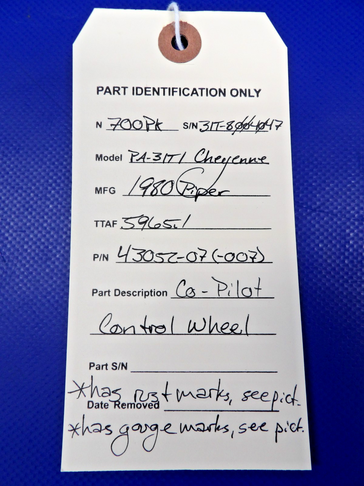 Piper PA-31T1 Cheyenne Co-Pilot Control Wheel P/N 43052-07 (0626-1223)14