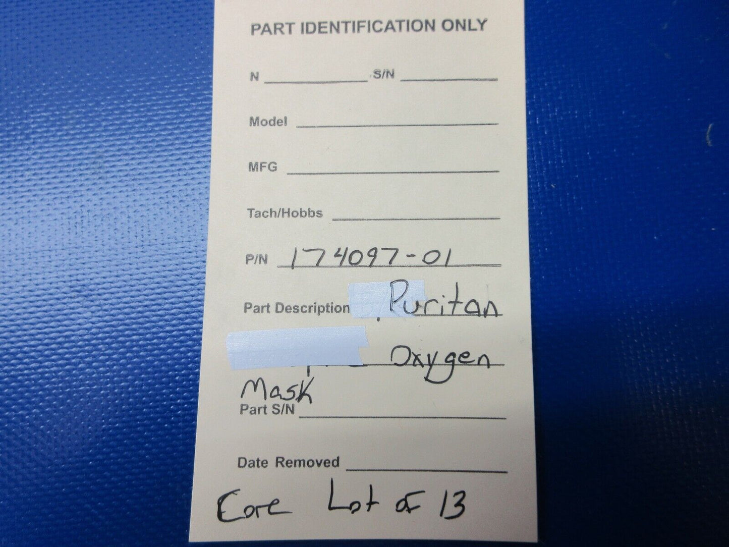 Puritan Oxygen Mask P/N 174097-01 CORE LOT OF 13 (1224-1339)