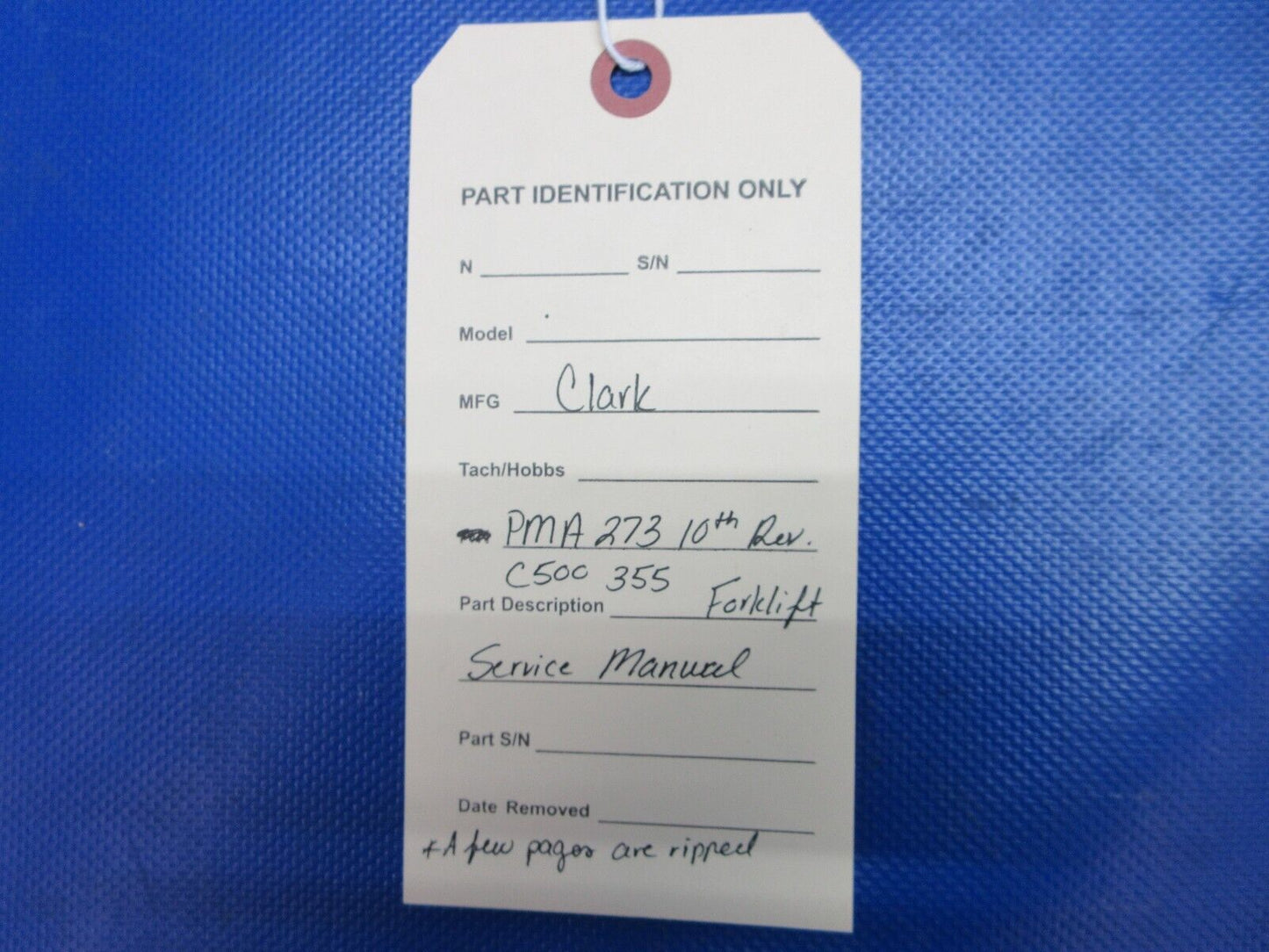 Clark Forklift Service Manual PMA273 10th Rev. C500 355 (1024-1243)