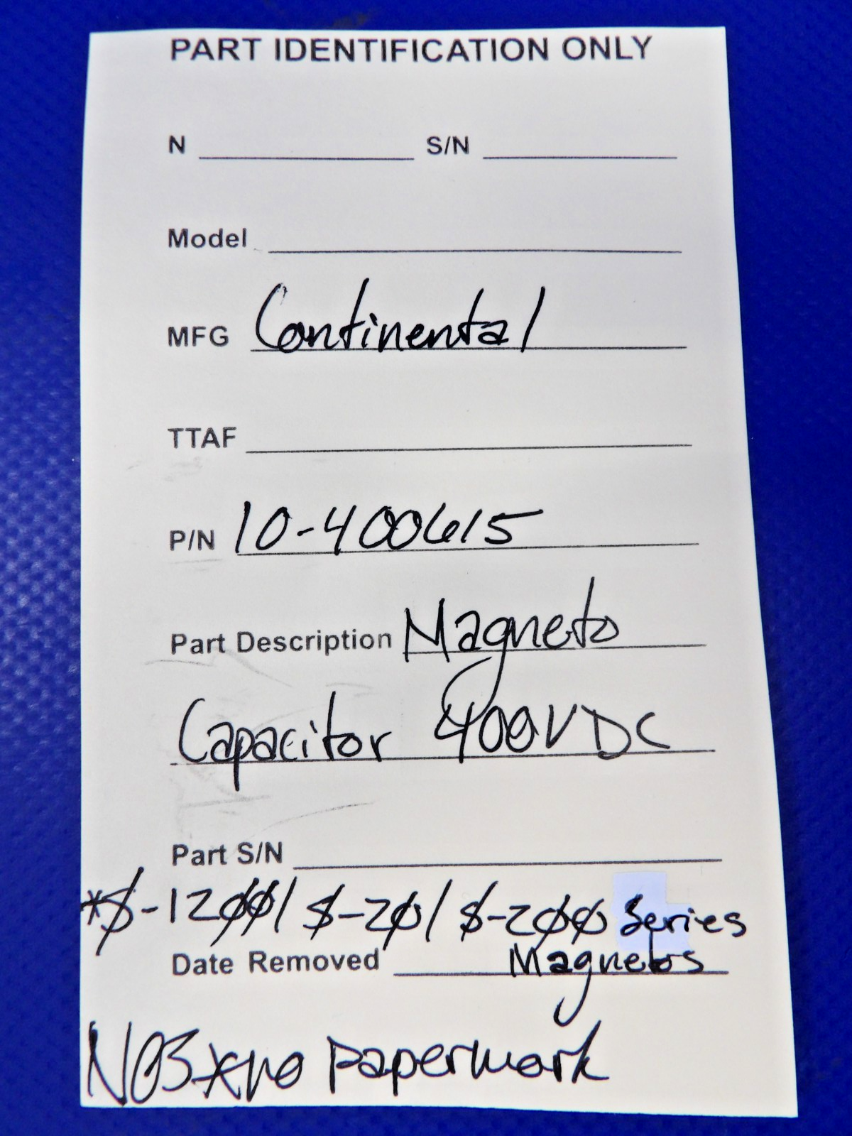 Continental Magneto Capacitor 400VDC P/N 10-400615 NOS (0426-1405)11