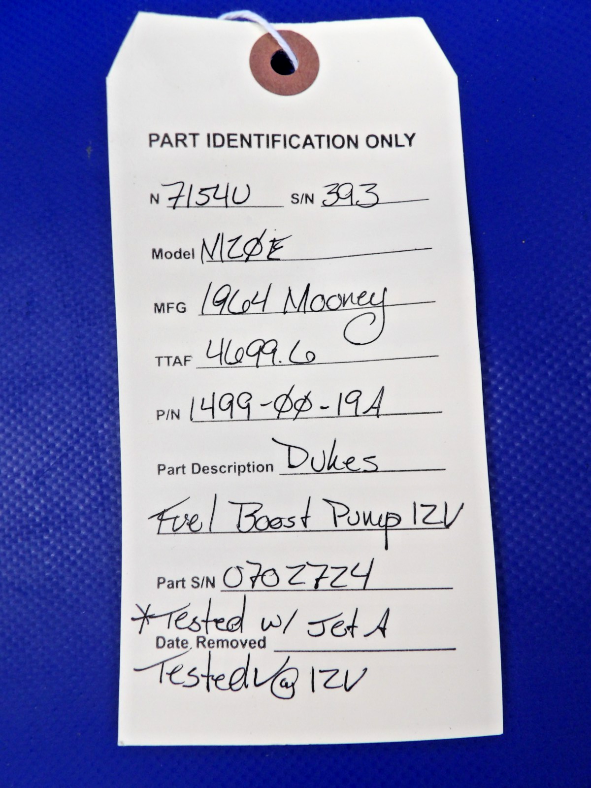 Mooney M20 / M20E Dukes Fuel Boost Pump 12V P/N 1499-00-19A TESTED (0826-1341)11