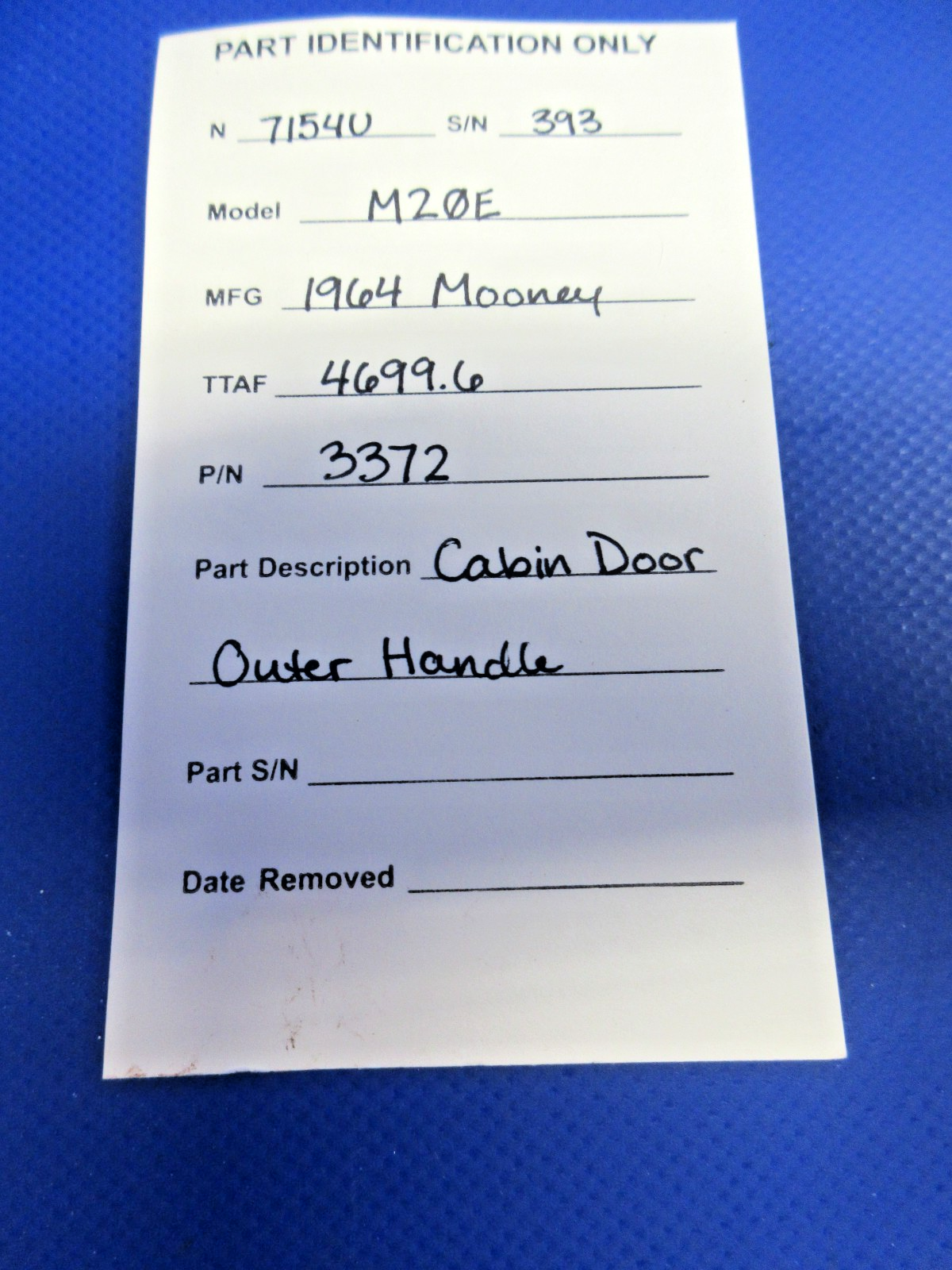 Mooney M20 / M20E Cabin Door Outer Handle P/N 3372 (0826-885)9
