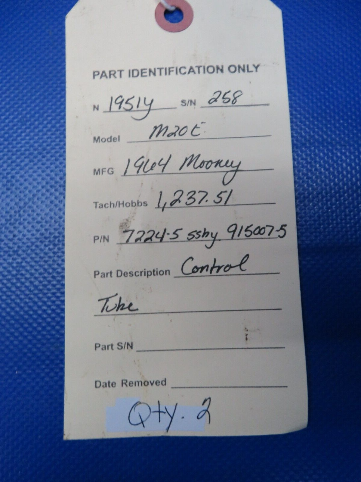 Mooney M20 / M20E Control Tube P/N 72224-5 SSBY 915007-5 (0524-119)