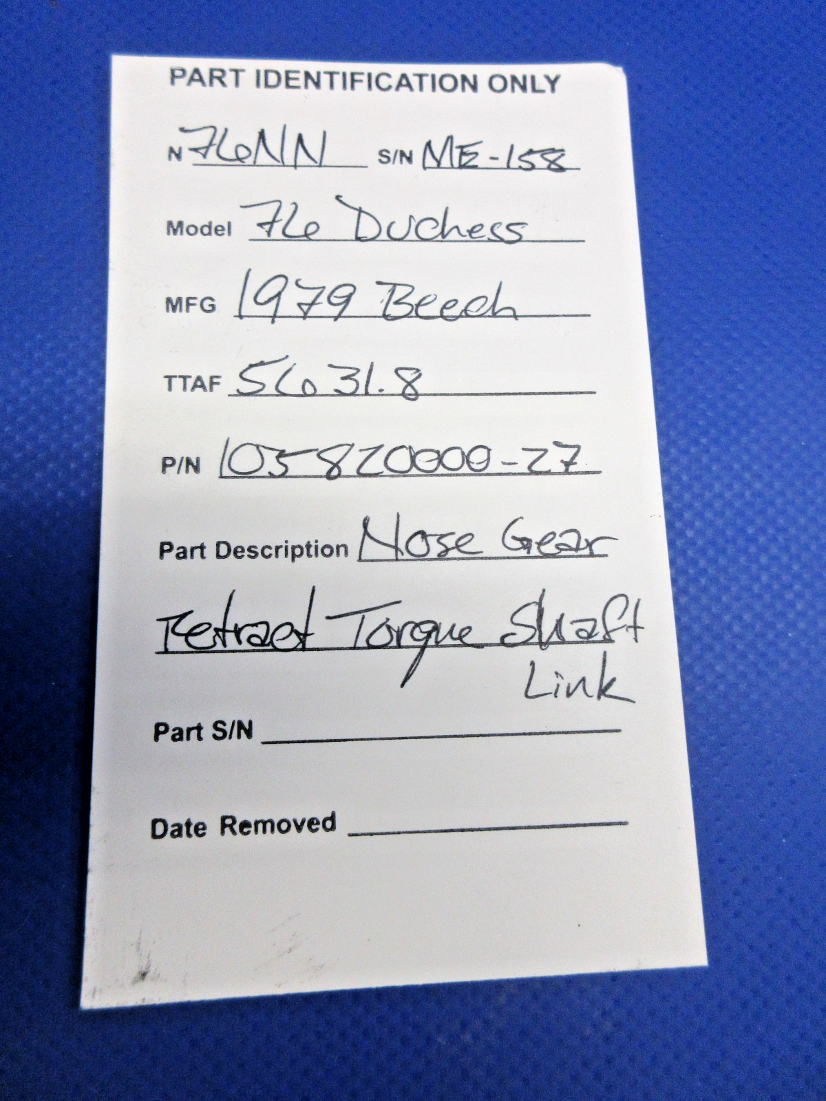Beech 76 Duchess Nose Gear Retract Torque Shaft Link P/N 105820000-27 (0526-871)10