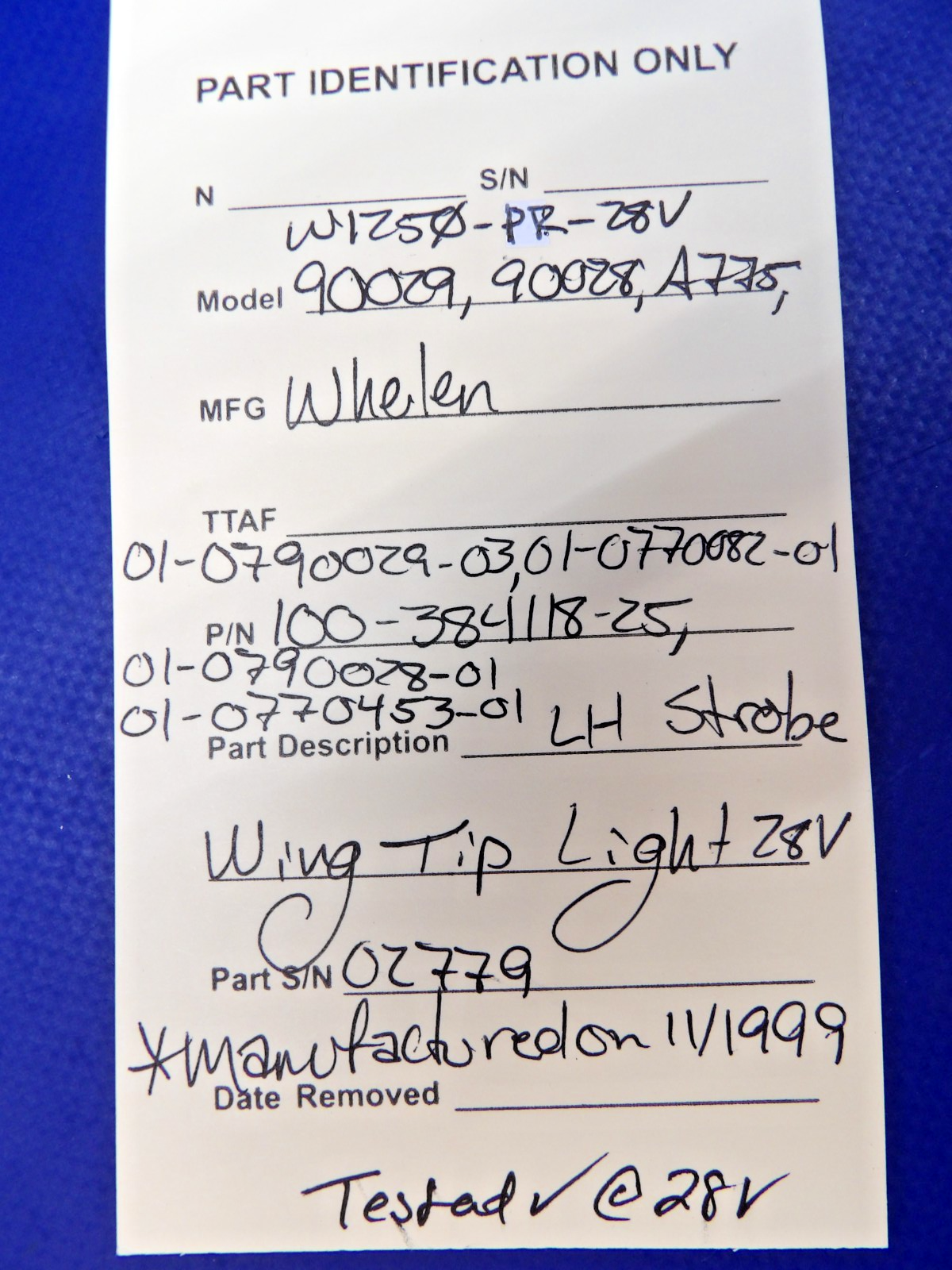 Whelen 90029 LH Strobe Wing Tip Light 28V P/N 100-384118-25 TESTED (0426-1334)12