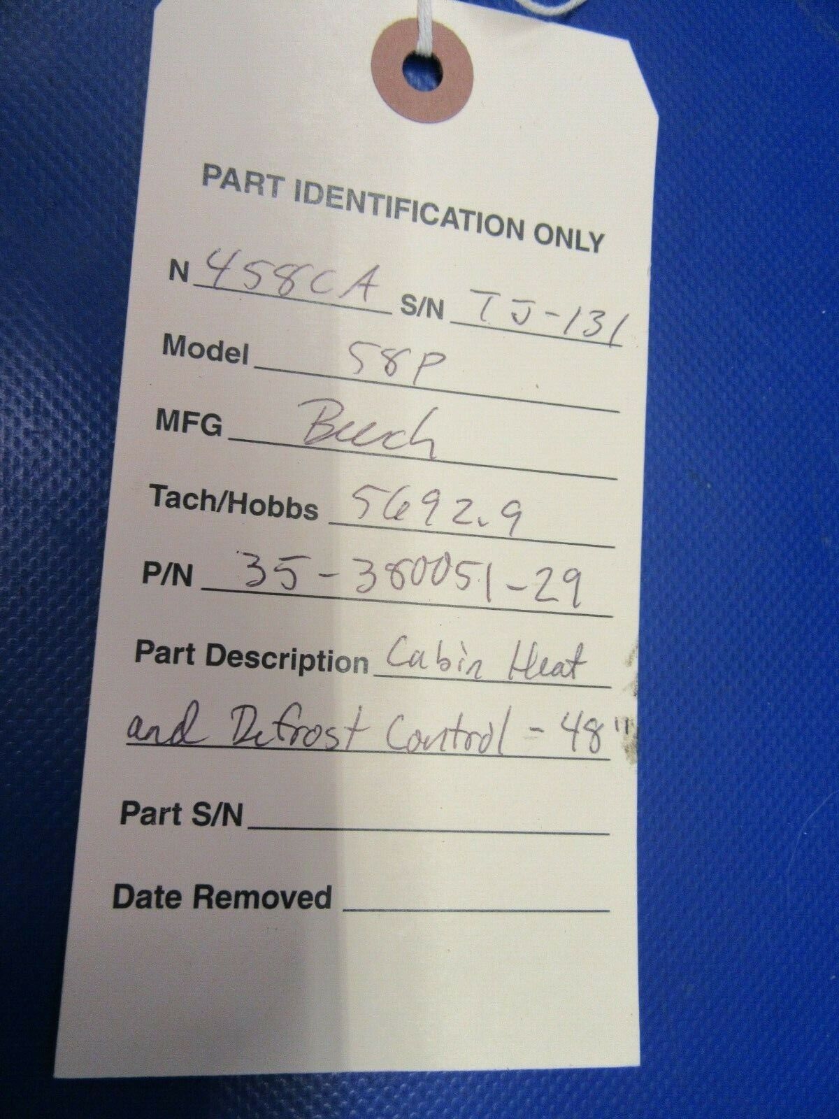 Beech Baron 58P 40" Cabin Heat / Defrost Cable P/N 35-380051-29 (0320-230)