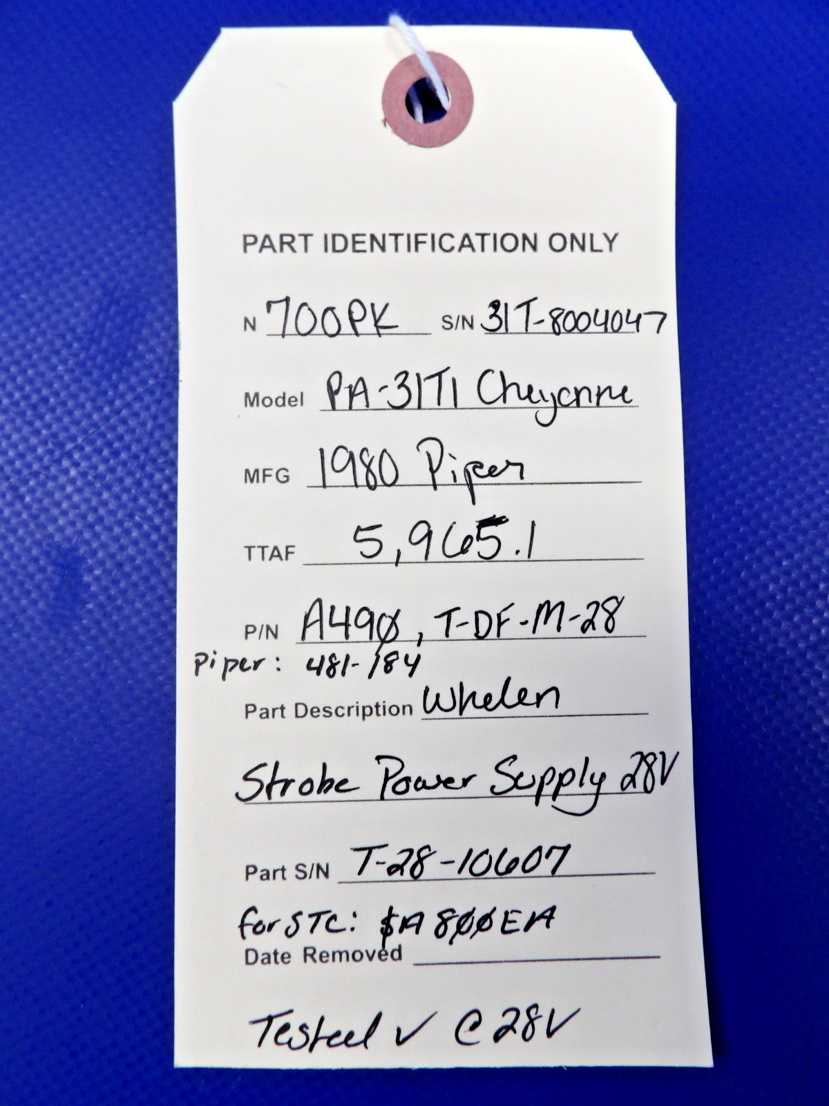 Piper Cheyenne Whelen Strobe Power Supply 28V P/N A490 TESTED (0626-1307)12