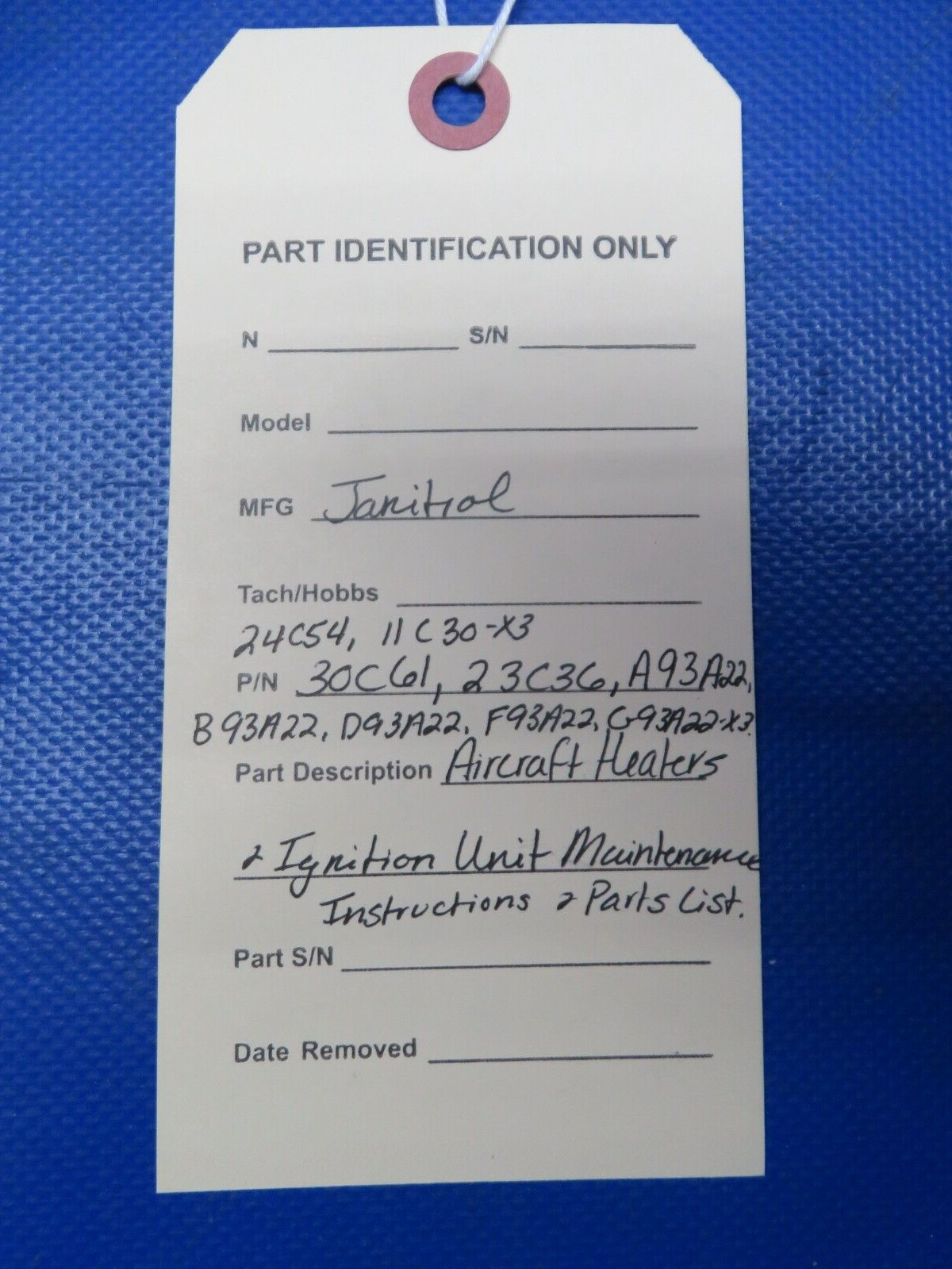 Janitrol Aircraft Heater & Ignition Maintenance & Parts List 24C54 (1024-195)
