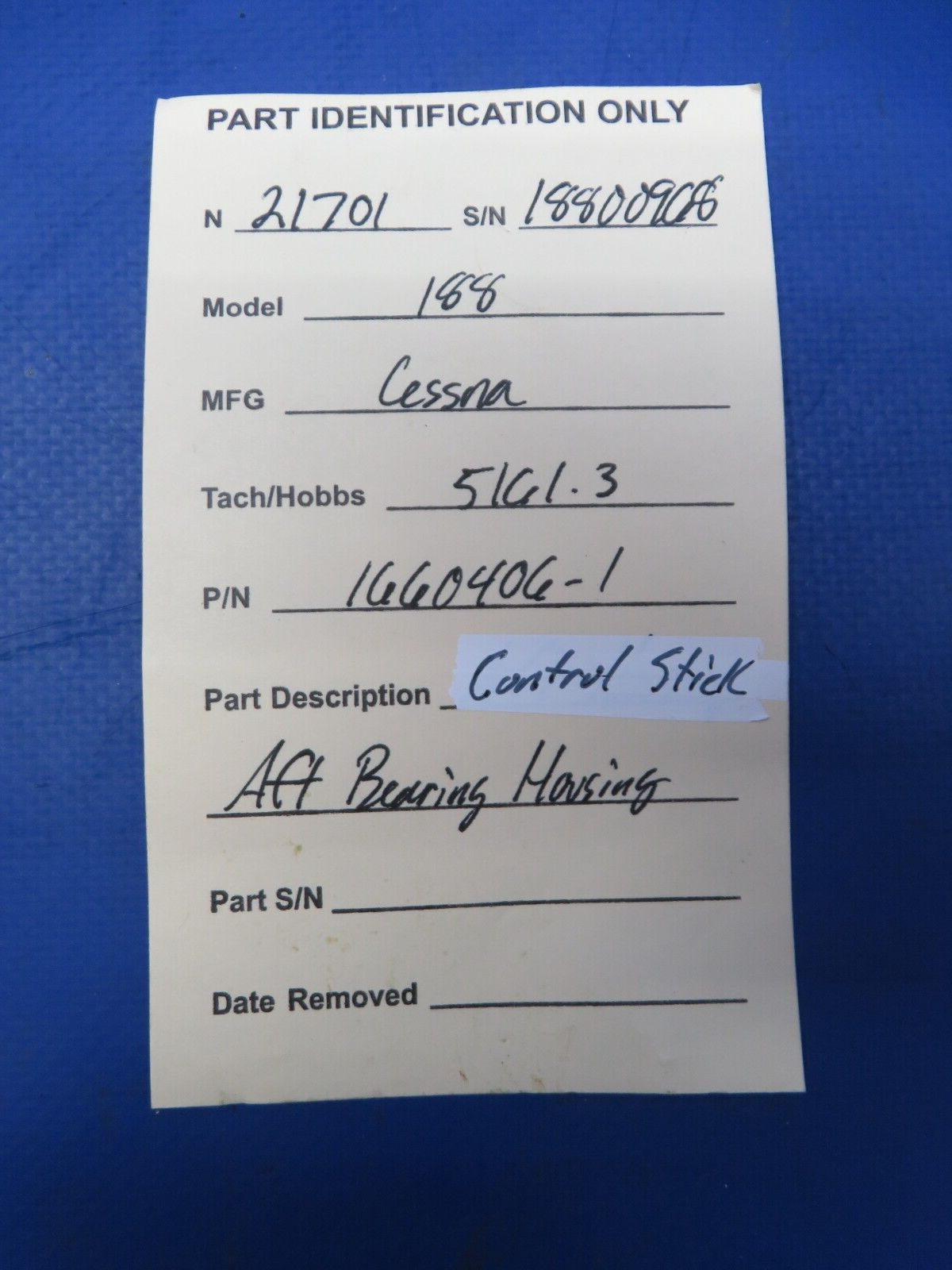 Cessna 188B AGpickup Control Stick AFT Bearing Housing P/N 1660406-1 (0723-559)