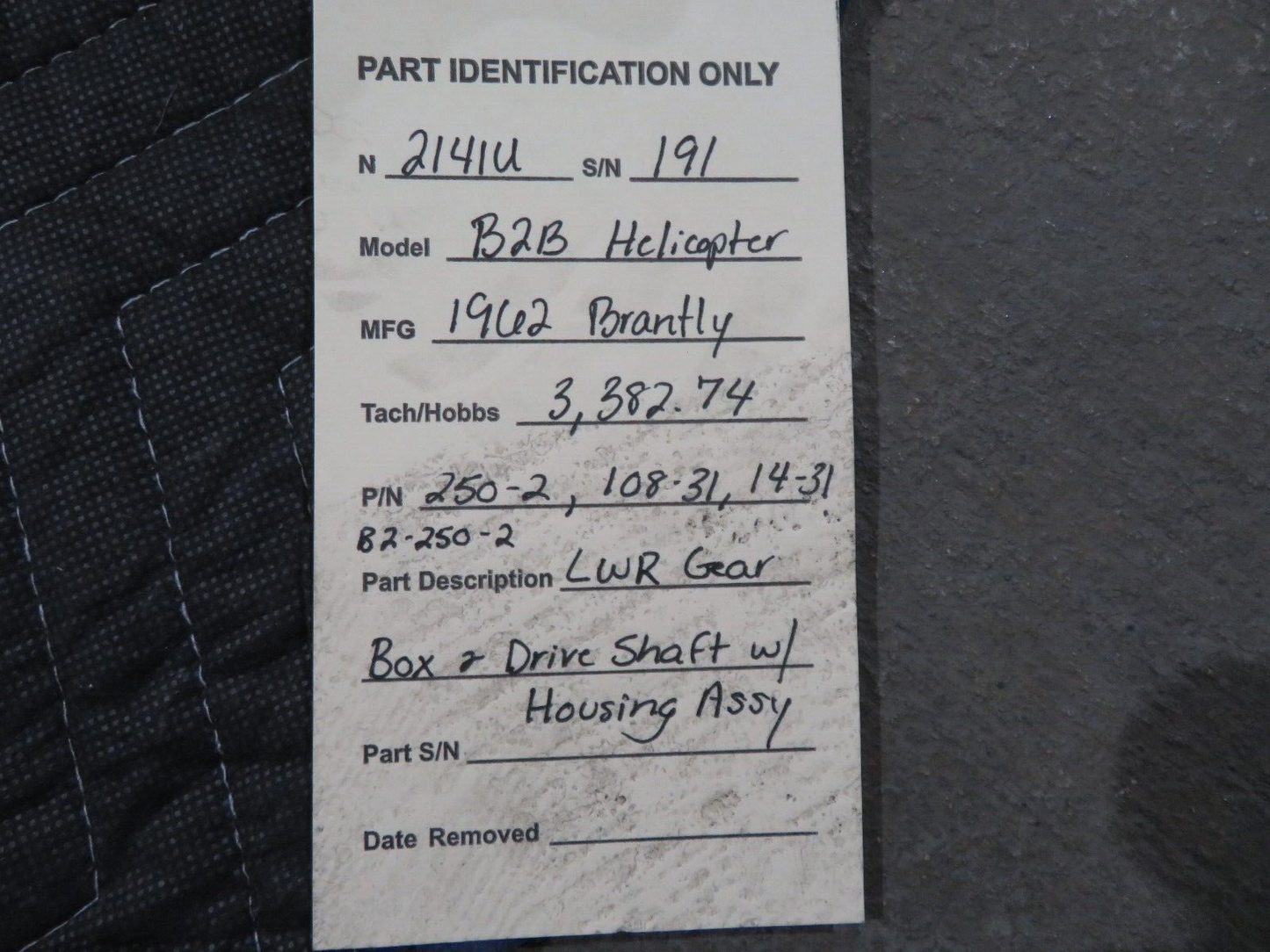 Brantly B2B LWR Gear Box & Drive Shaft w/ Housing P/N 250-2, 250-4 (0323-28)23