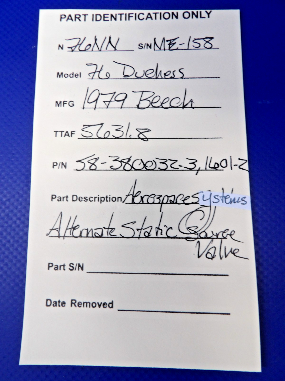 Beech Duchess Aerospace Systems Alternate Static Source Valve 1601-2 (0526-1294)10