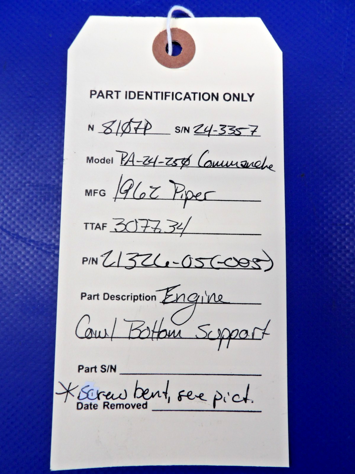 Piper PA-24-250 Comanche Engine Cowl Bottom Support P/N 21326-05 (0526-1213)10