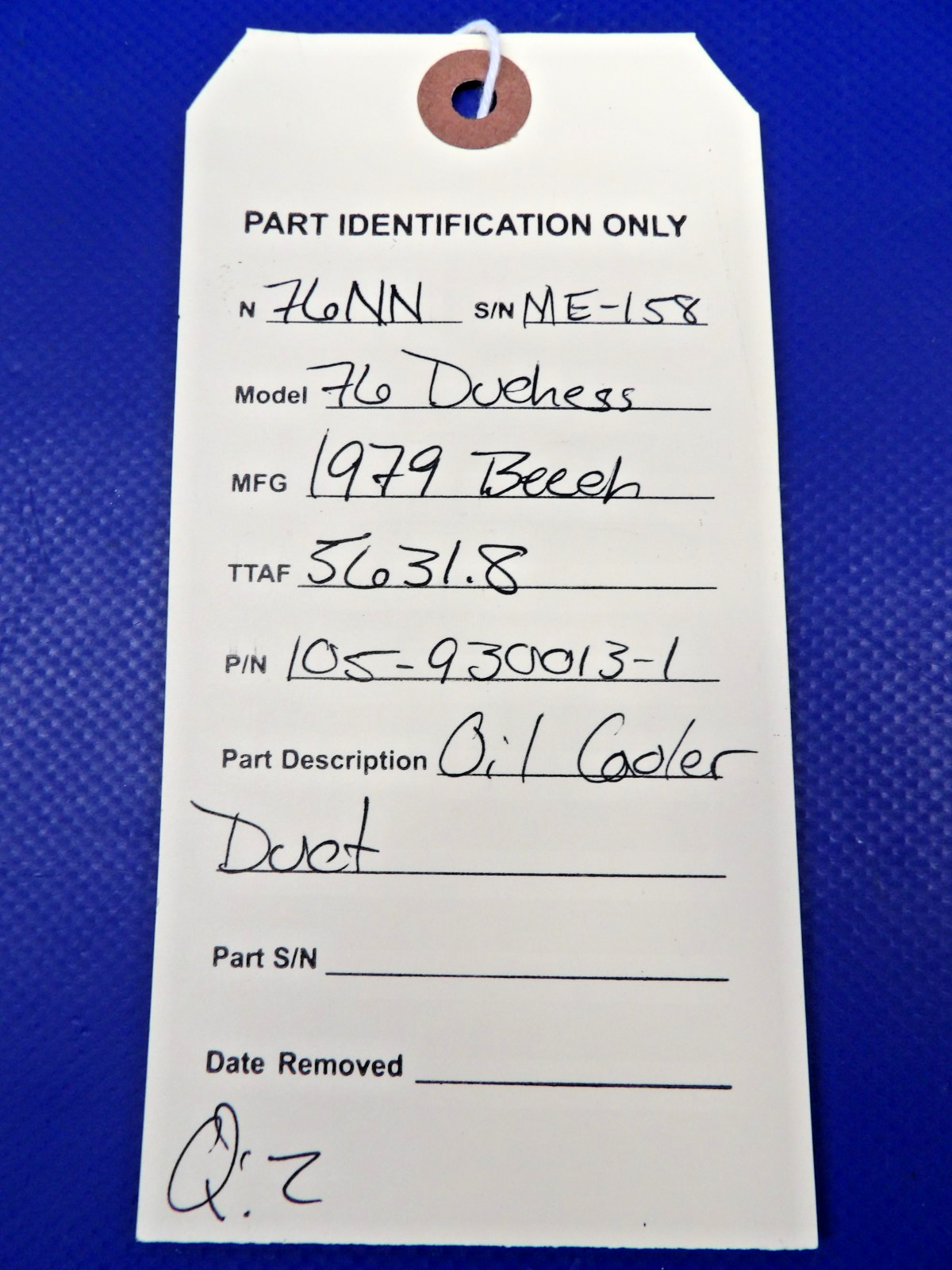 Beech 76 Duchess Oil Cooler Duct P/N 105-930013-1 (0526-1306)8
