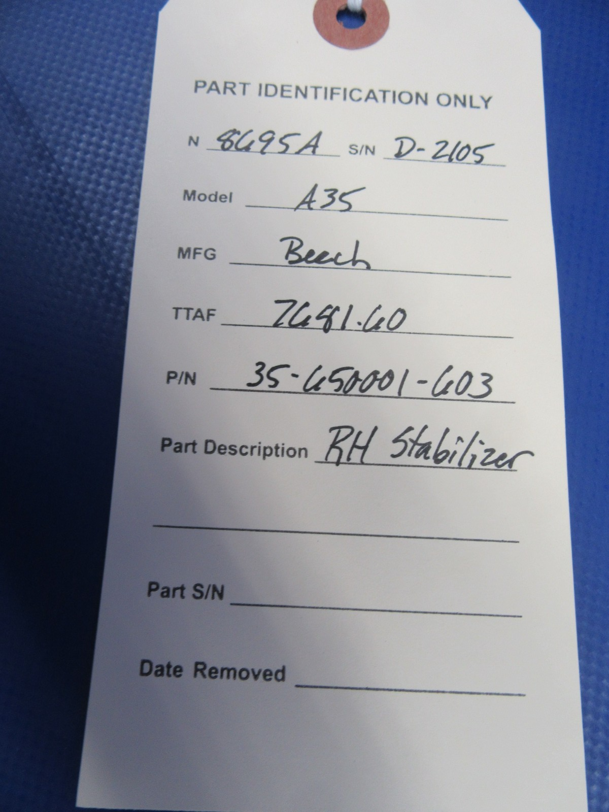 Beech 35 / A35 / B35 Bonanza RH Stabilizer P/N 35-650001-603 (0726-09)10