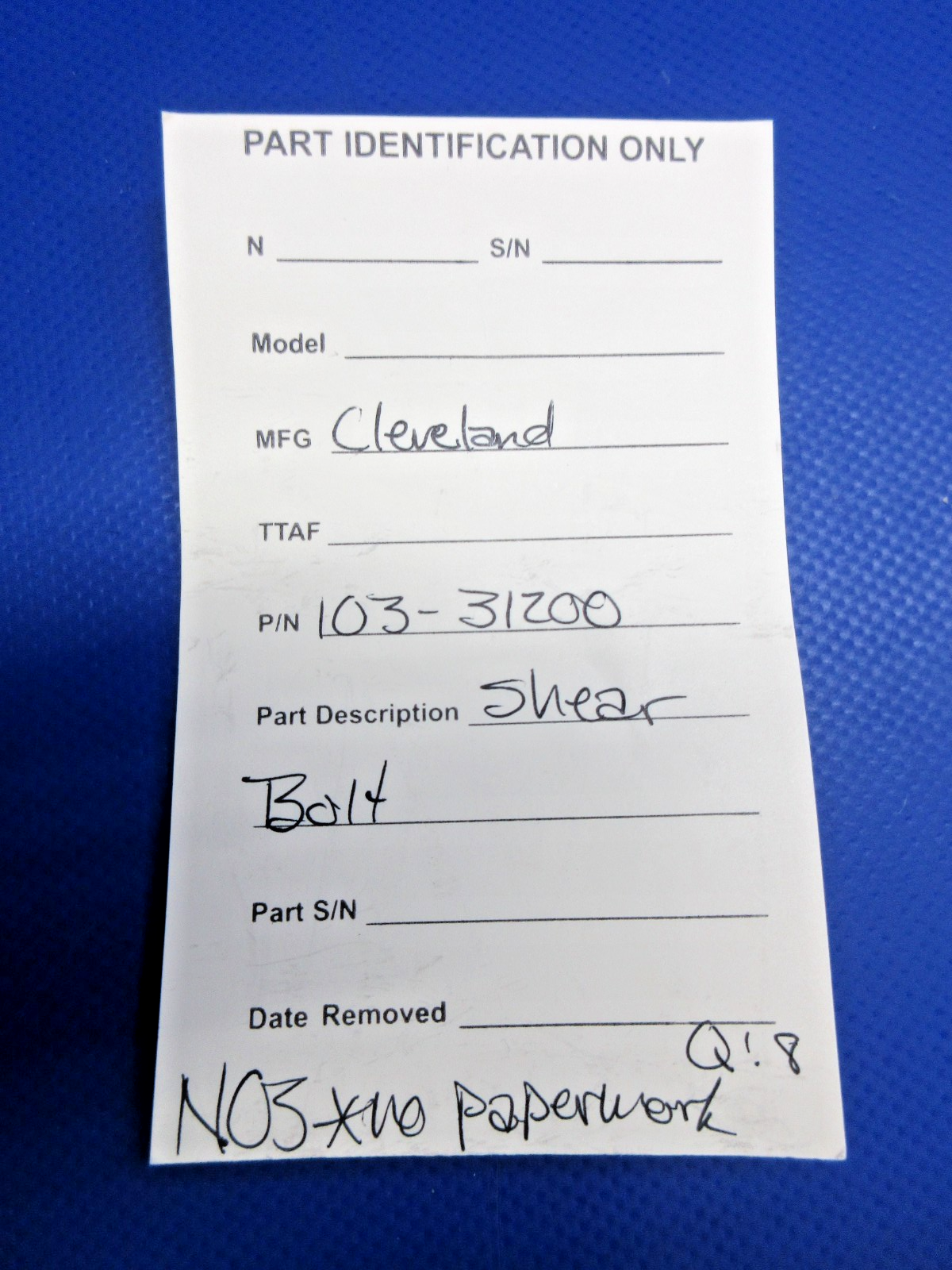Cleveland Shear Bolt P/N 103-31200 NOS (0426-876)9