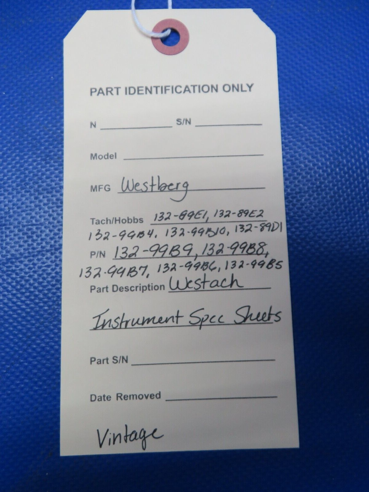Westberg Westach Instrument Spec Sheets Vintage P/N 132-89E1 (1024-193)