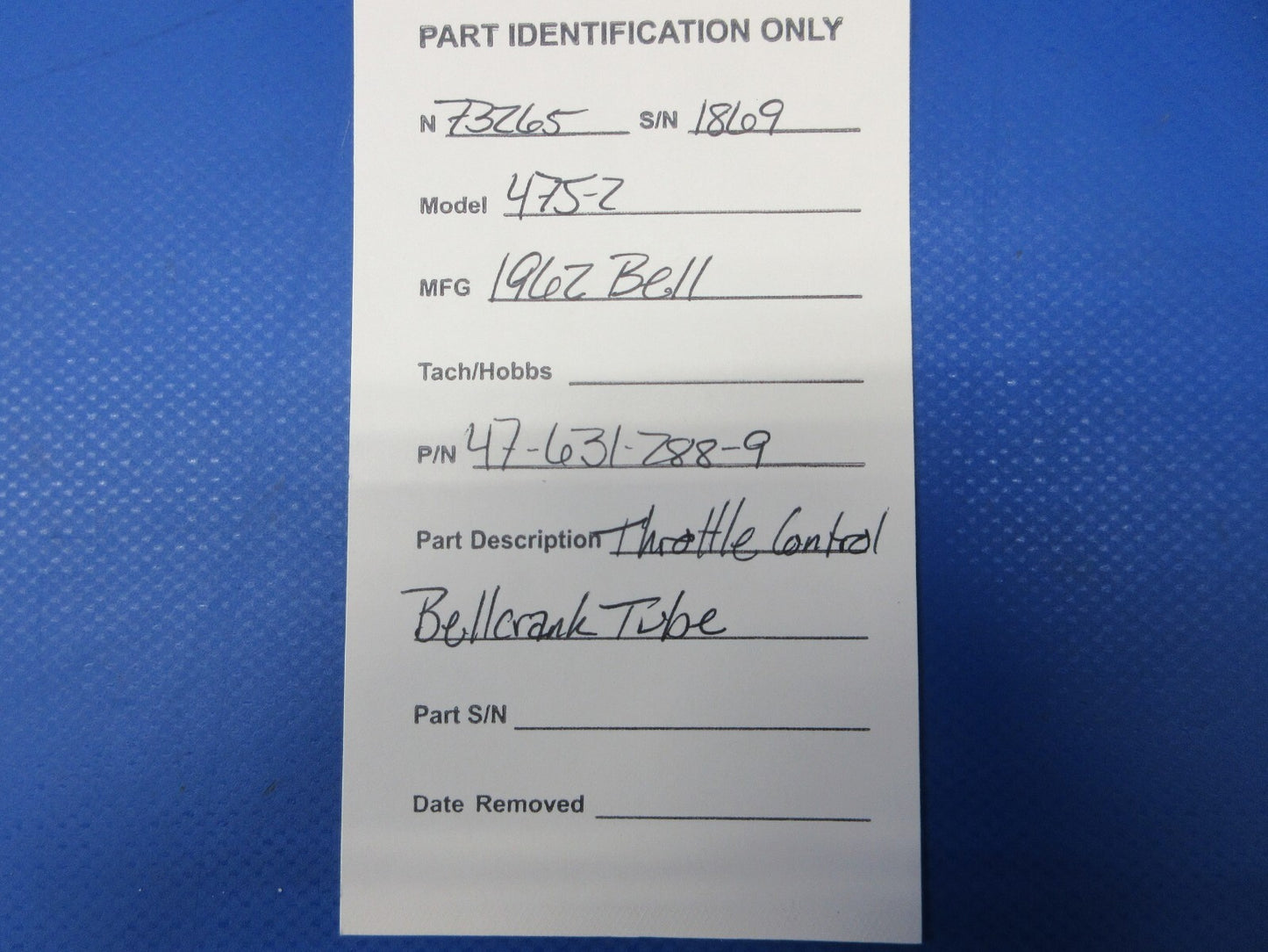 Bell 47J-2 Helicopter Throttle Control Bellcrank Tube 47-631-288-9 (1124-2040)8