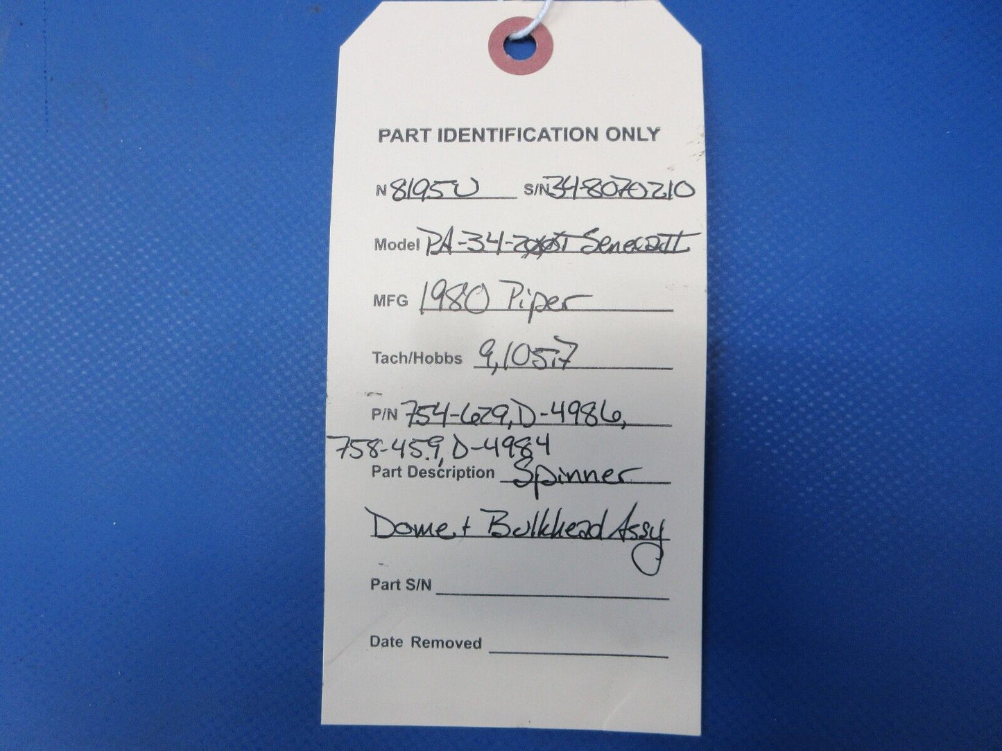 Dented - Piper PA-34-200T Seneca II Dome & Bulkhead Assy P/N 754-629 (0824-2038)