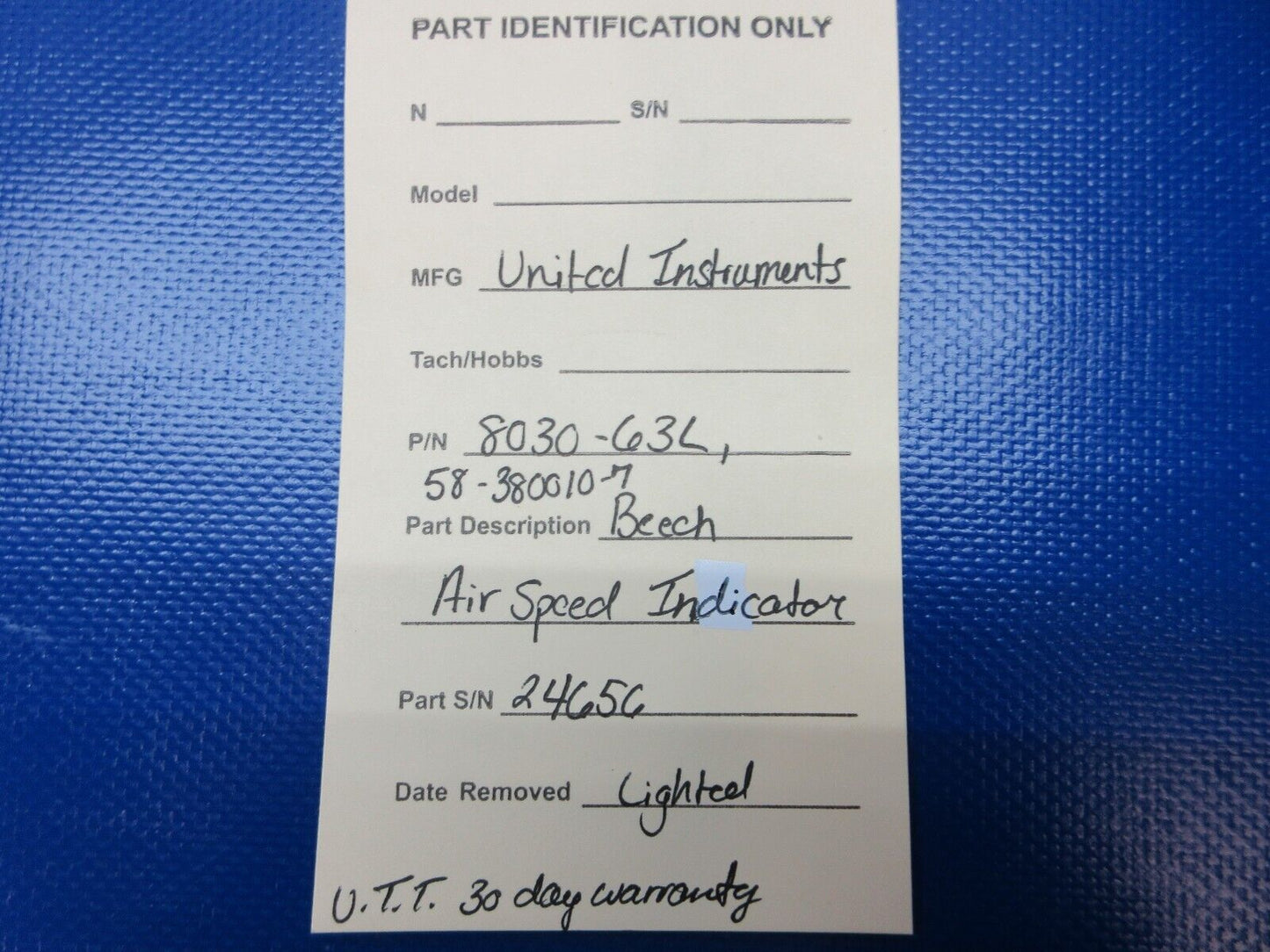 United Instruments Beech Airspeed Indicator P/N 8030-63L WARRANTY (1224-1229)
