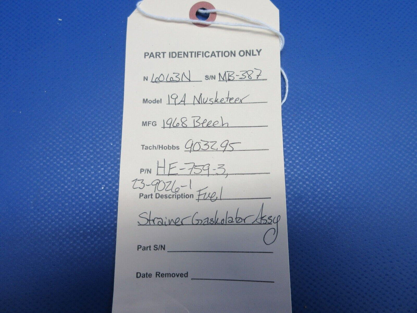 Beech 19A Musketeer Fuel Strainer Gaskolator Assy P/N HE-759-3 (0424-1331)