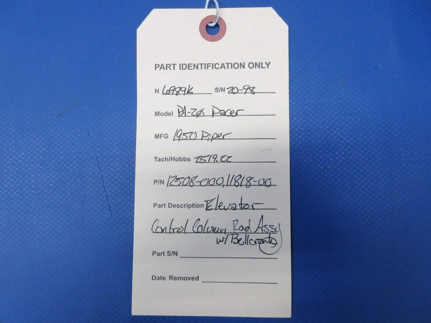 Piper PA-20 Elevator Control Column Rod Assy w/ Bellcrank 12508-000 (1024-2027)