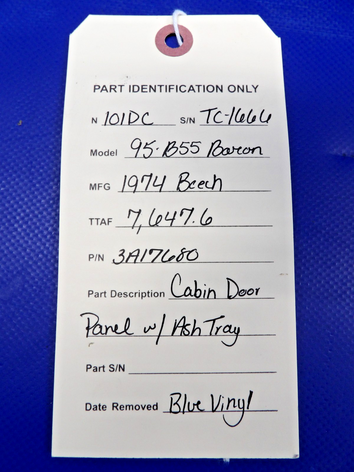 Beech 95-B55 Baron Cabin Door Panel w/ Ash Tray P/N 58-530163-3 (0526-2015)14