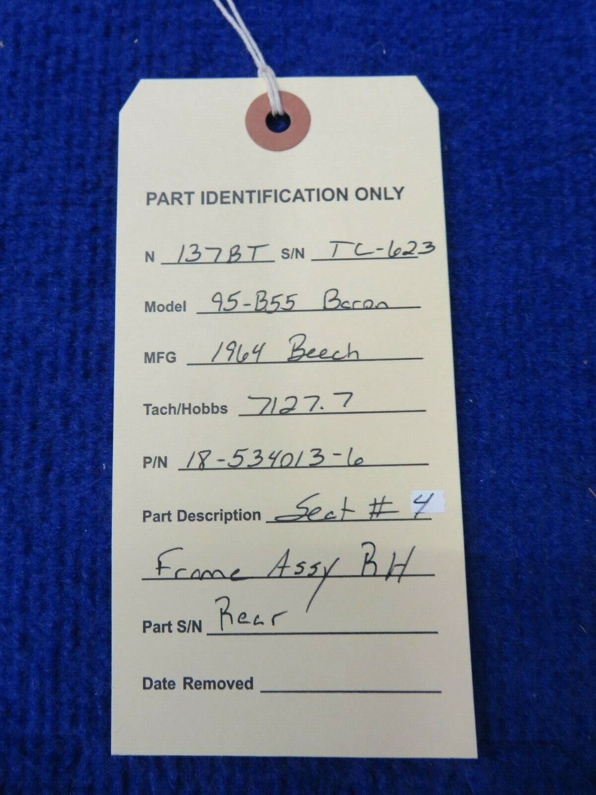 Beech 95-B55 Baron Seat #4 Frame Assy RH Rear P/N 18-534013-6 (0522-343)