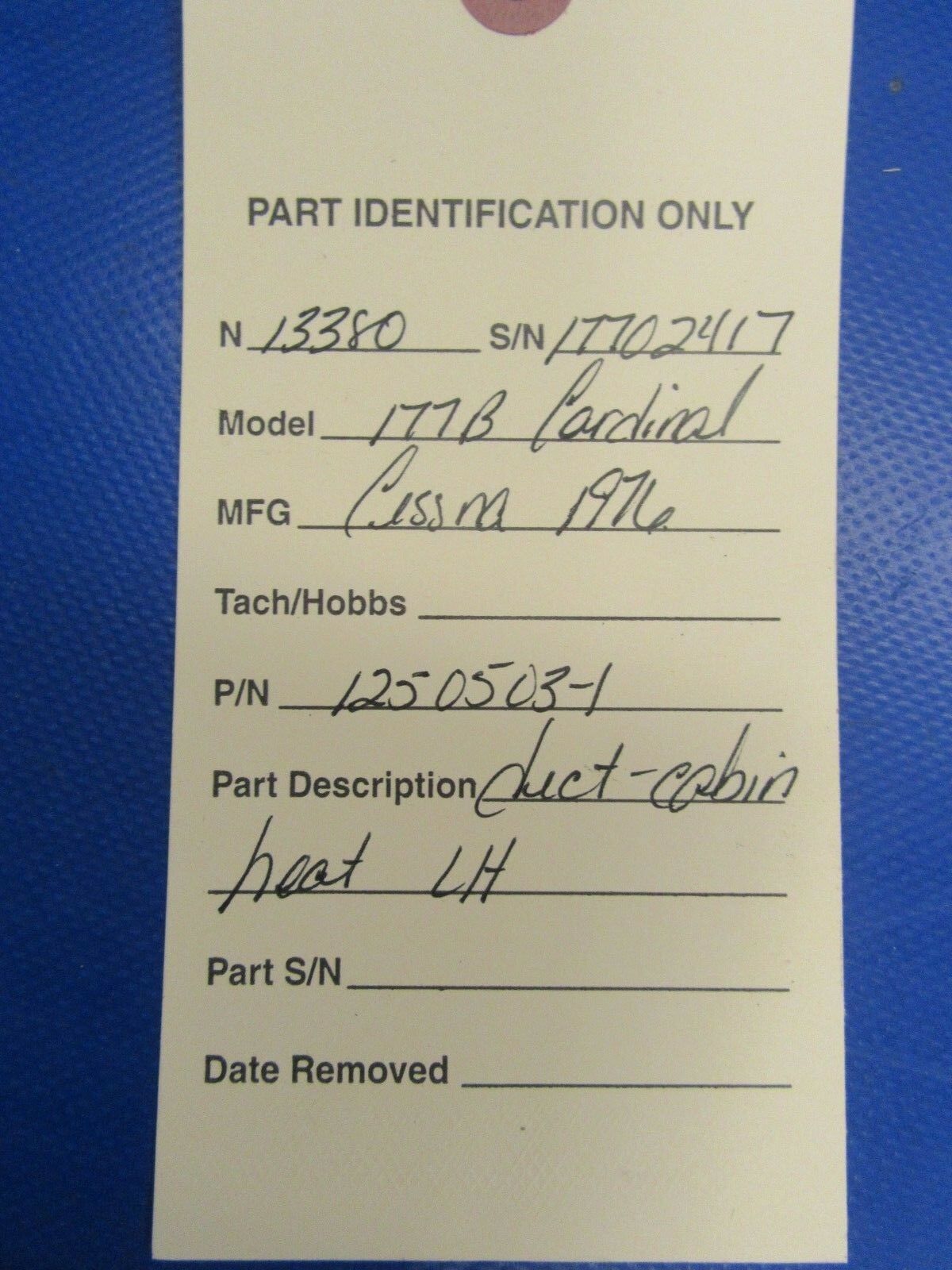 Cessna 177B Cardinal Duct Cabin Heat LH P/N 1250503-1 (0818-237)
