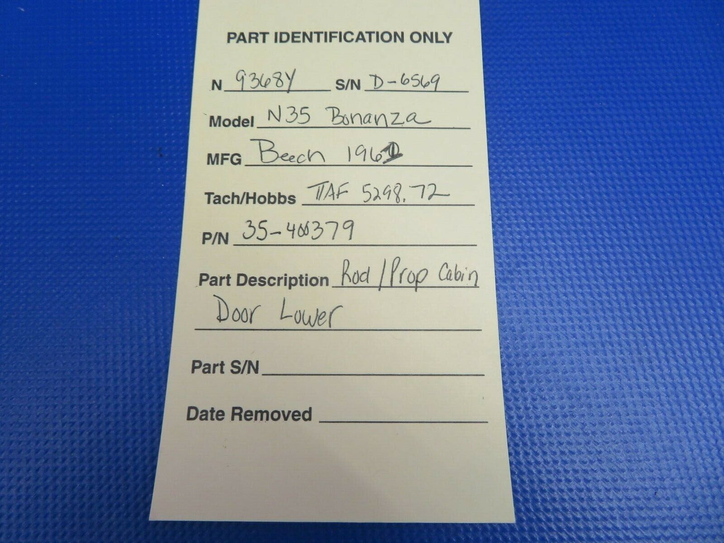 Beech N35 Bonanza Rod / Prop Cabin Door Lower P/N 35-400379 (0121-306)