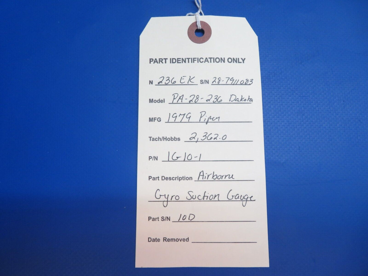 Piper PA-28-236 Dakota Airborne Gyro Suction Gauge P/N 1G10-1 (0223-826)