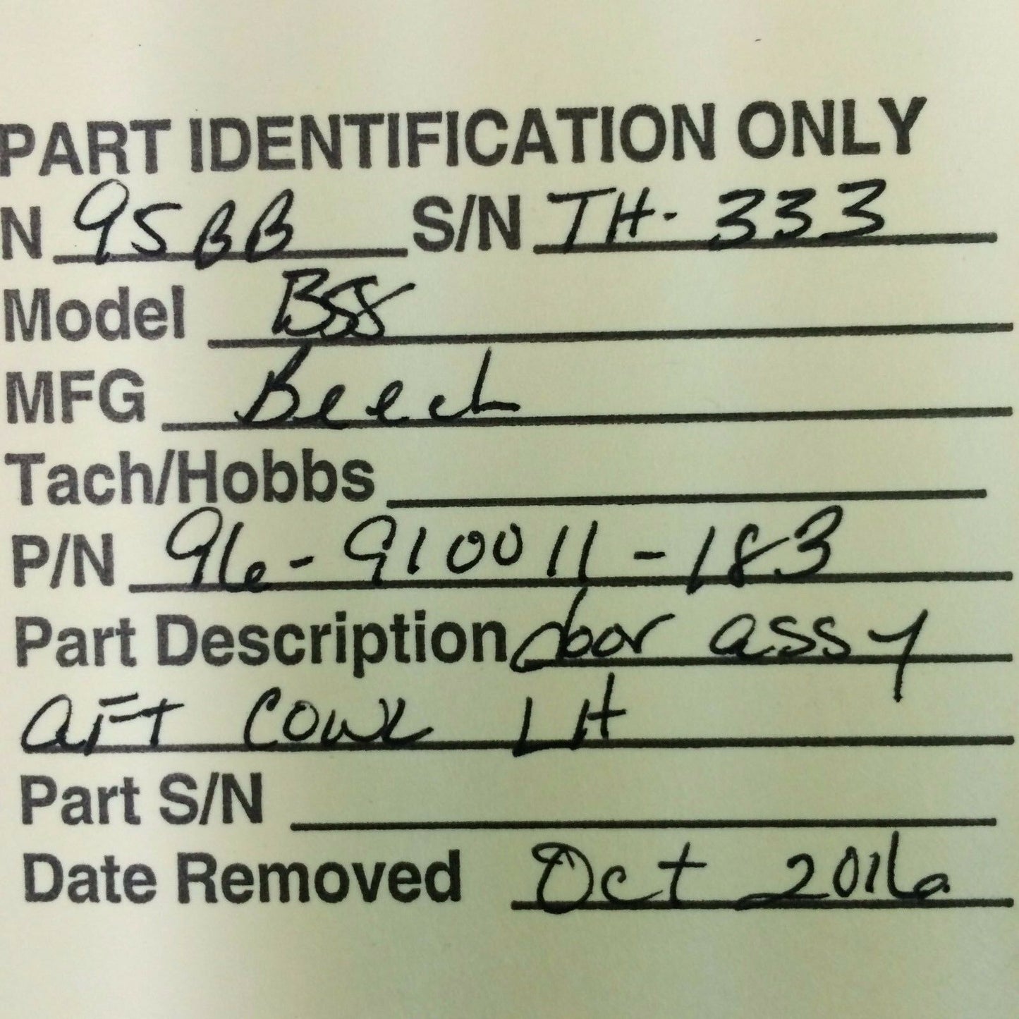 Beech Baron 58 Door Assy Aft Cowl LH P/N 96-910011-183 (1116-141)
