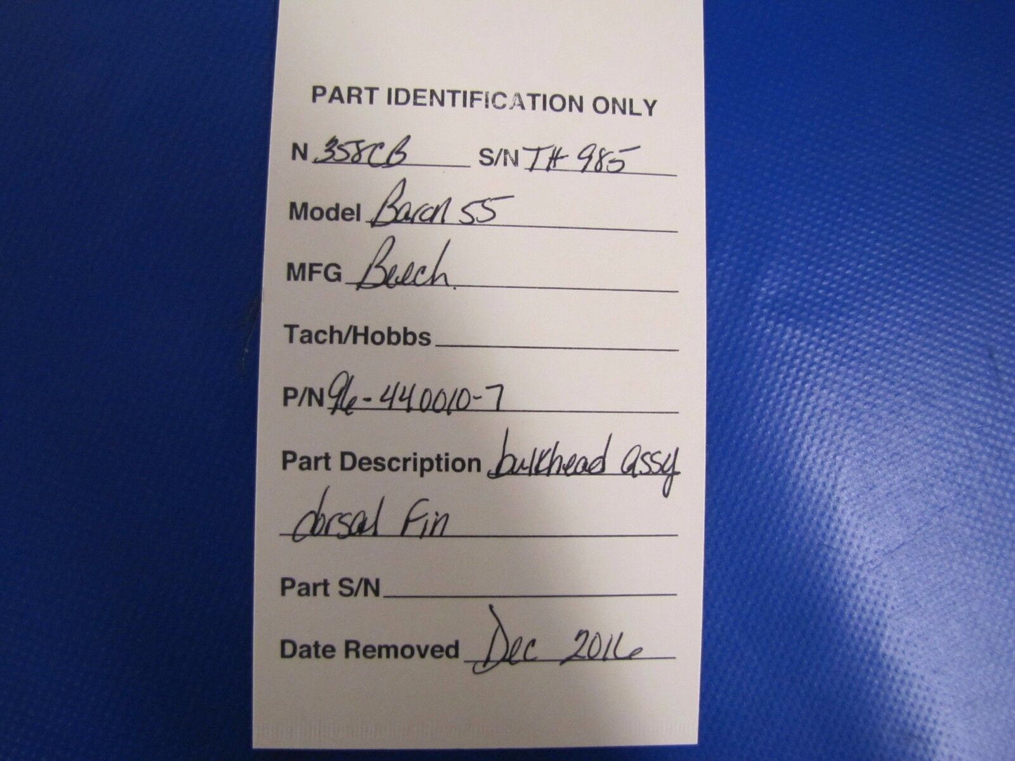 Beech Baron 58 Bulkhead Assy Dorsal Fin P/N 96-440010-7 (0317-35)