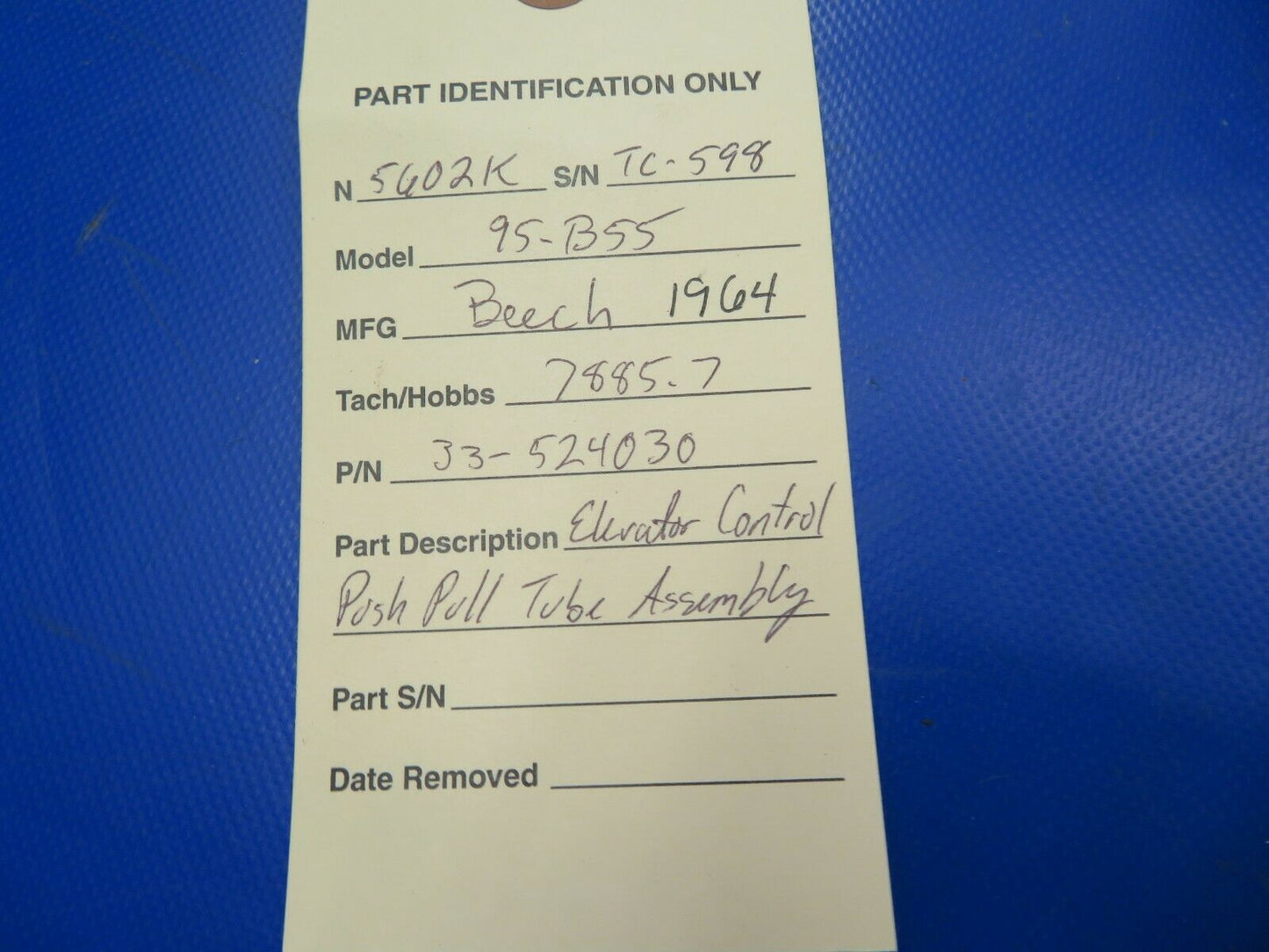Beech Baron 95-B55 Elevator Control Push-Pull Tube Assy P/N 33-524030 (0720-709)