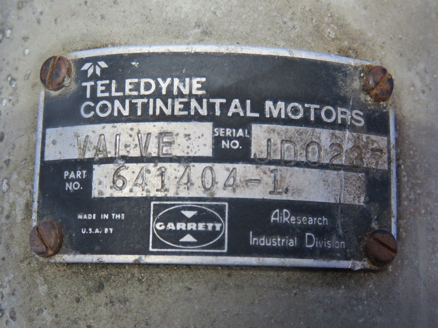 Garrett Continental Relief Valve P/N 641404-1 (0124-1119)