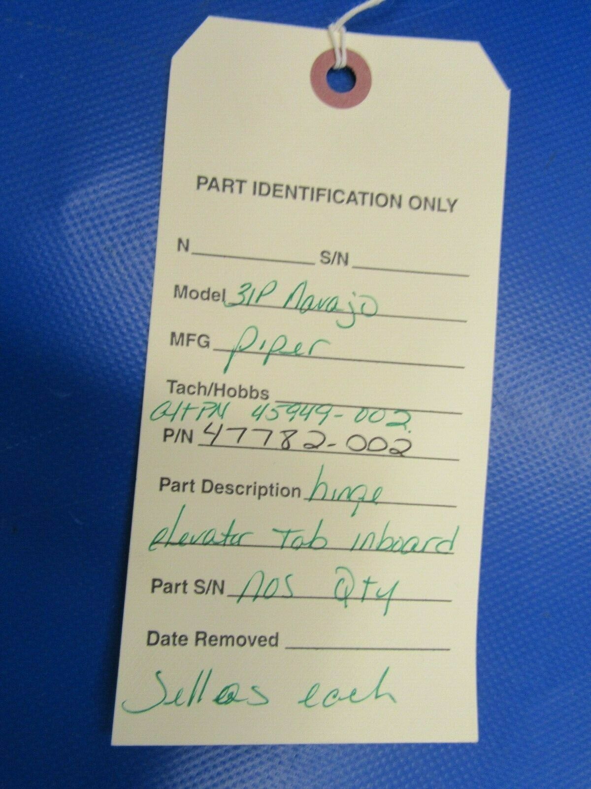 Piper PA-31P Navajo Hinge Elevator Tab P/N 47782-002 NOS (0519-130)