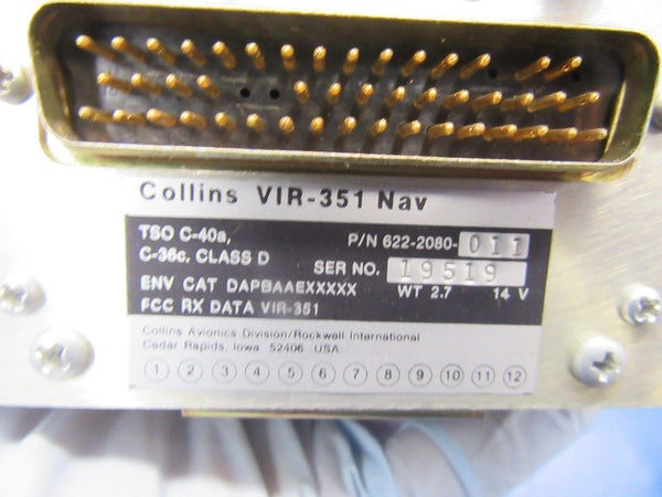 Collins VIR-351 Nav Receiver 14V P/N 622-2080-011 w / 8130 & Warranty (0618-382)