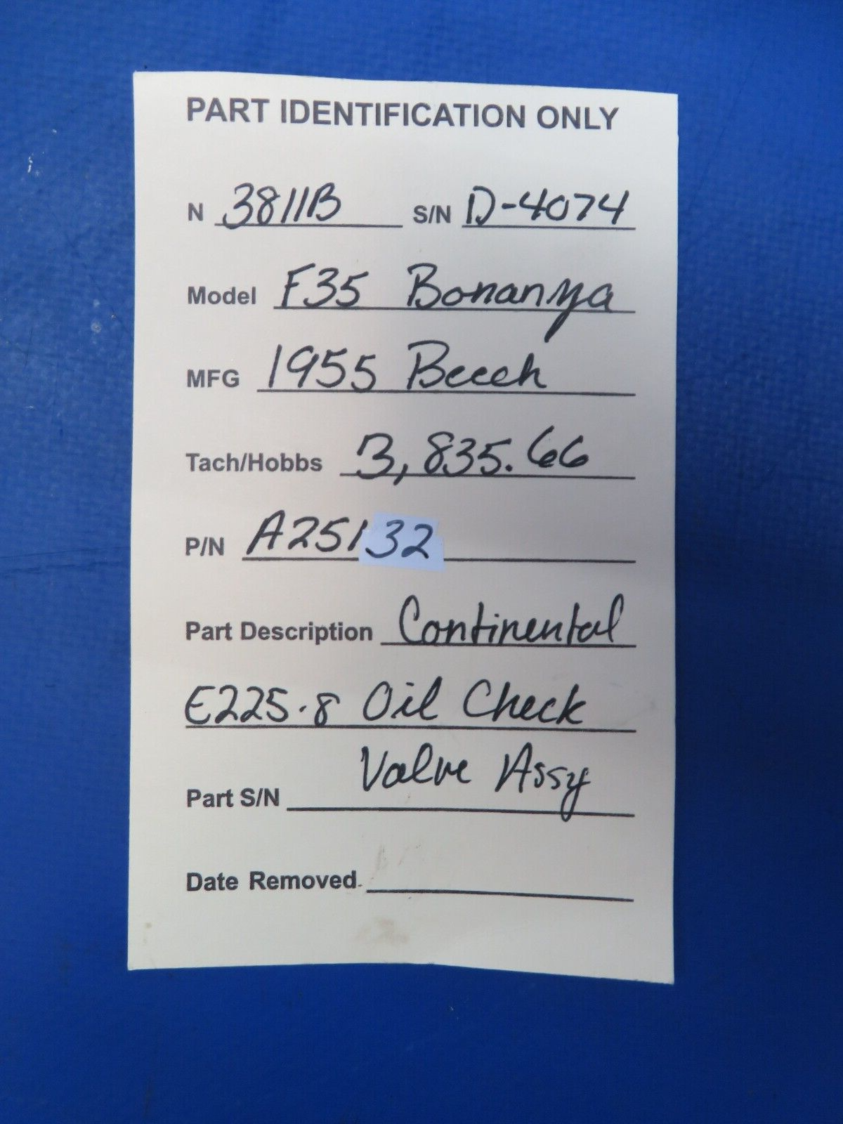 Continental E225-8 Oil Check Valve Assy P/N A25132 (0723-657)