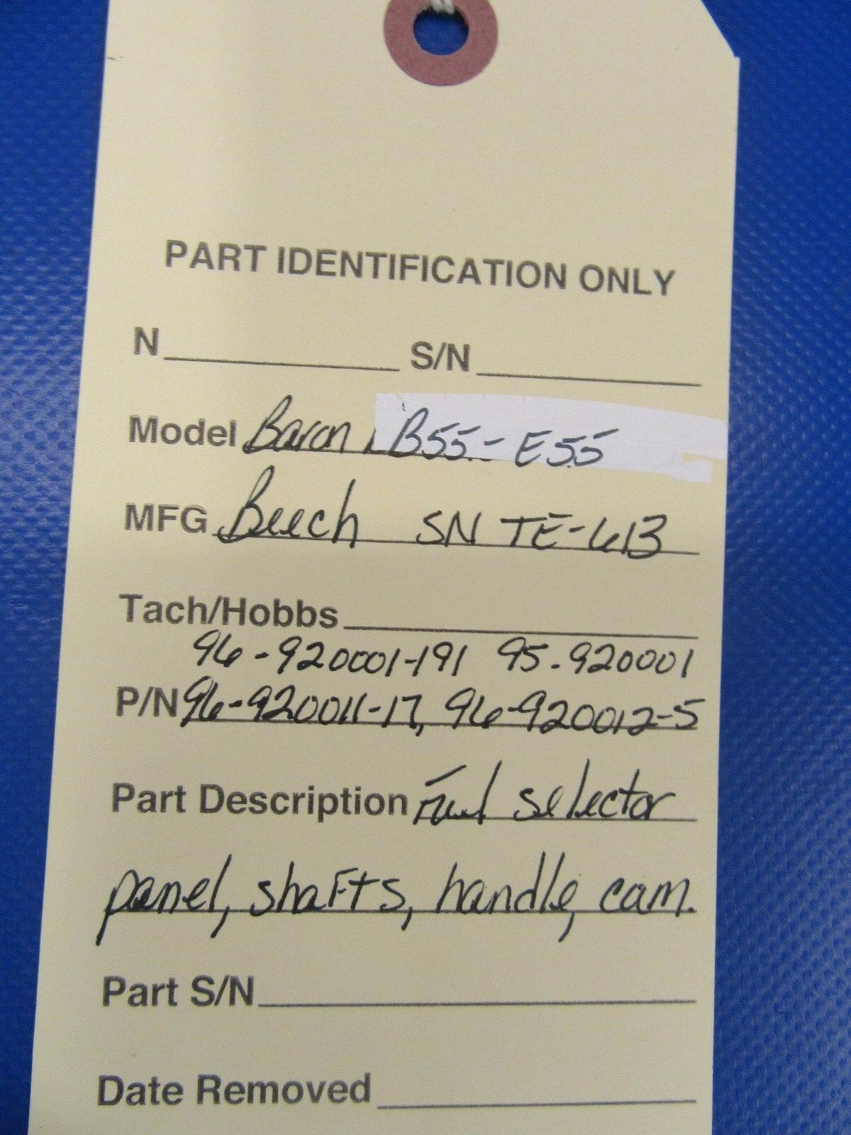 Beech B55-E55 Fuel Selector Panel P/N 96-920011-17 (0917-105)